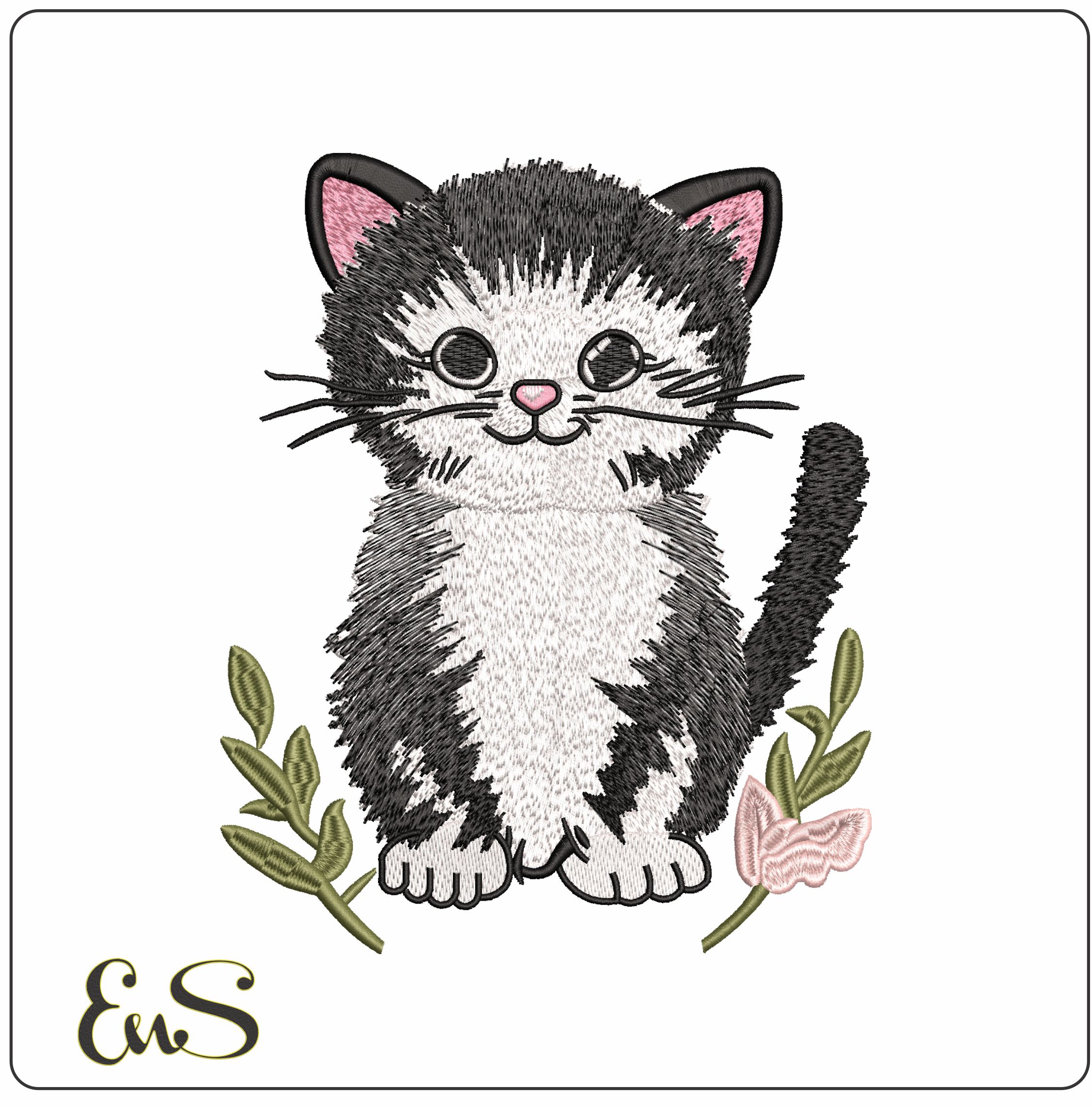 Black n Wite Cat - Elegant embroidery design file - instant download