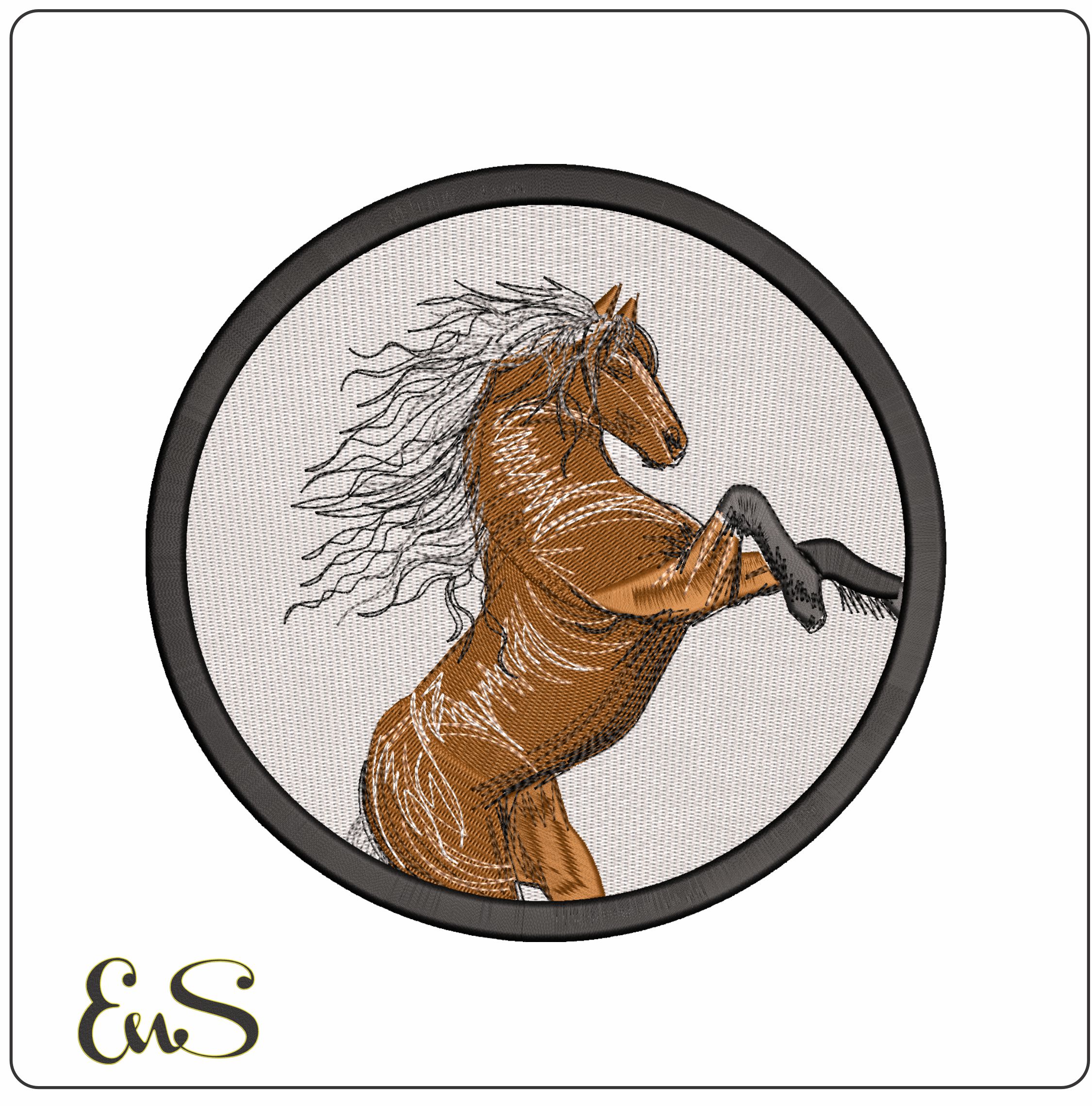Brown Horse rearing in Frame - Elegant embroidery design file - instant download