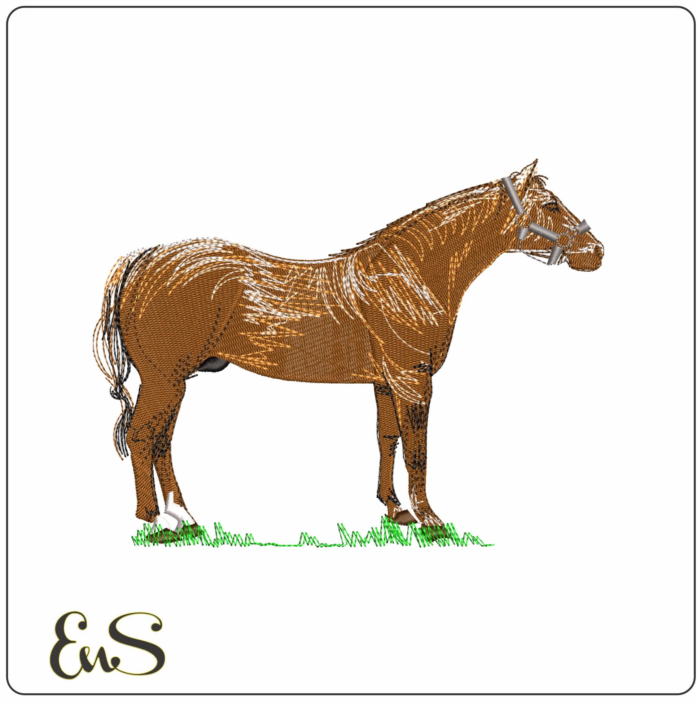 Brown Horse side on - Elegant embroidery design file - instant download