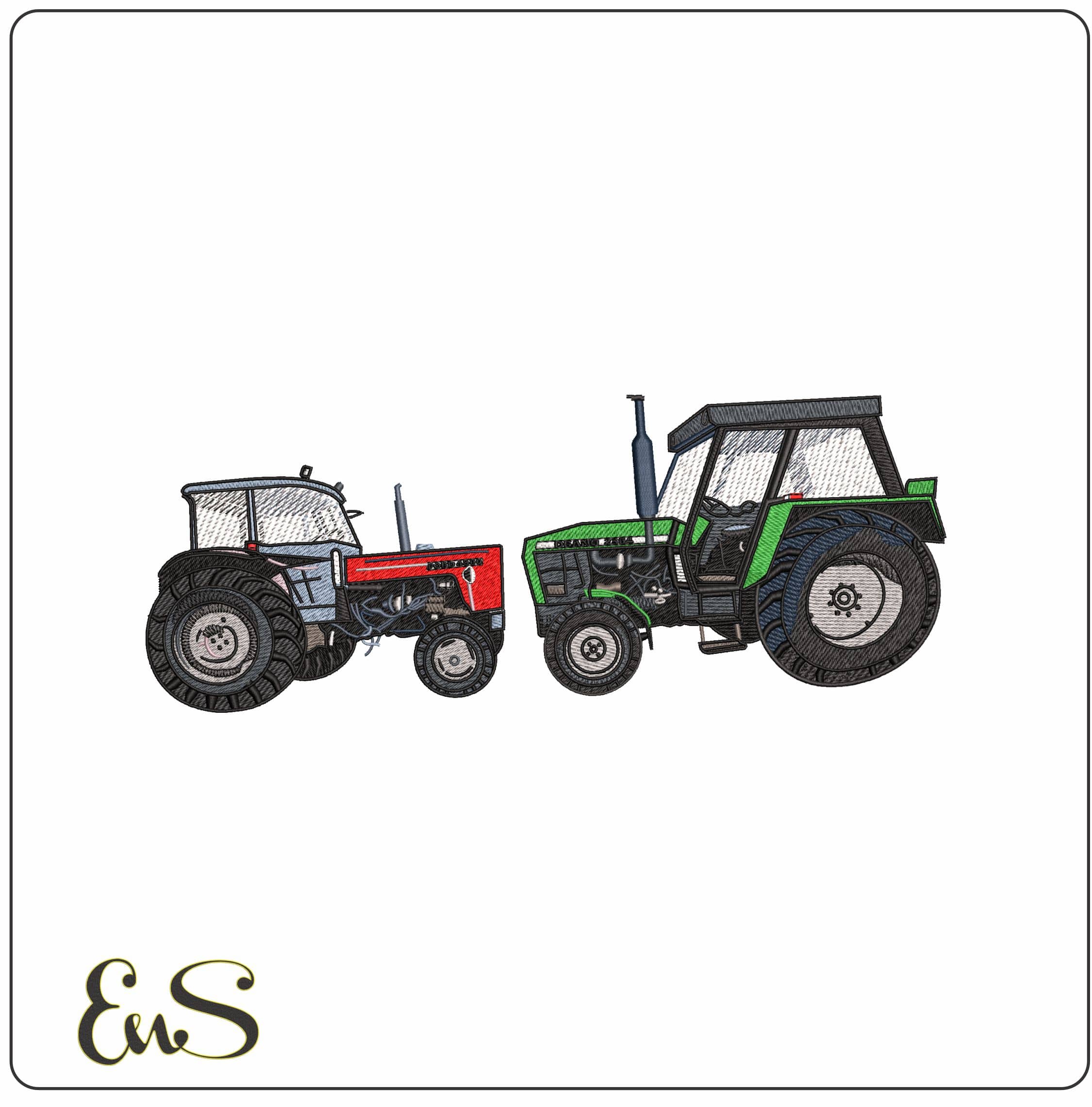 2 Basic Tractors - Elegant embroidery design file - instant download