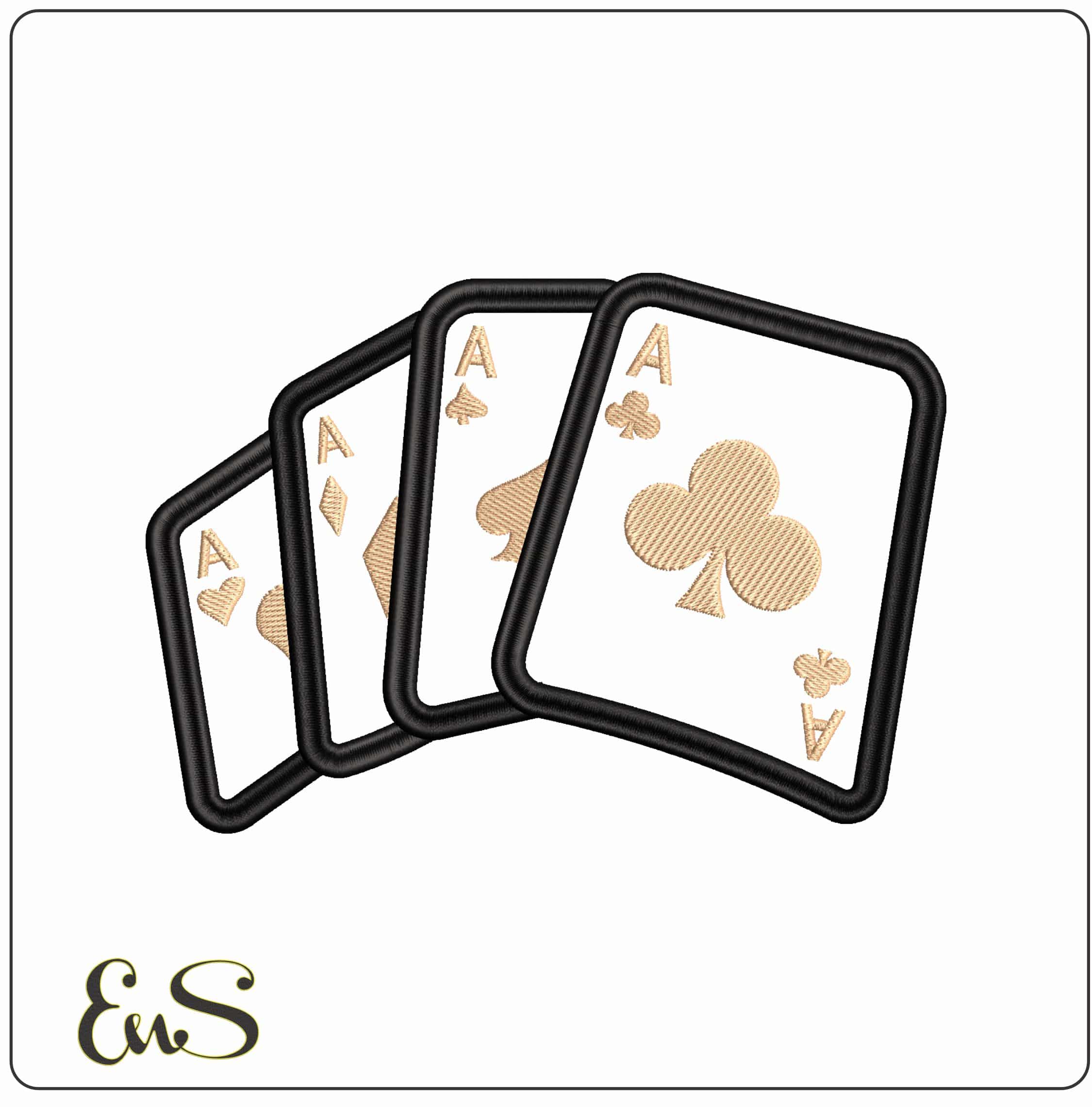 4 Aces Black and White - Elegant embroidery design file - instant download