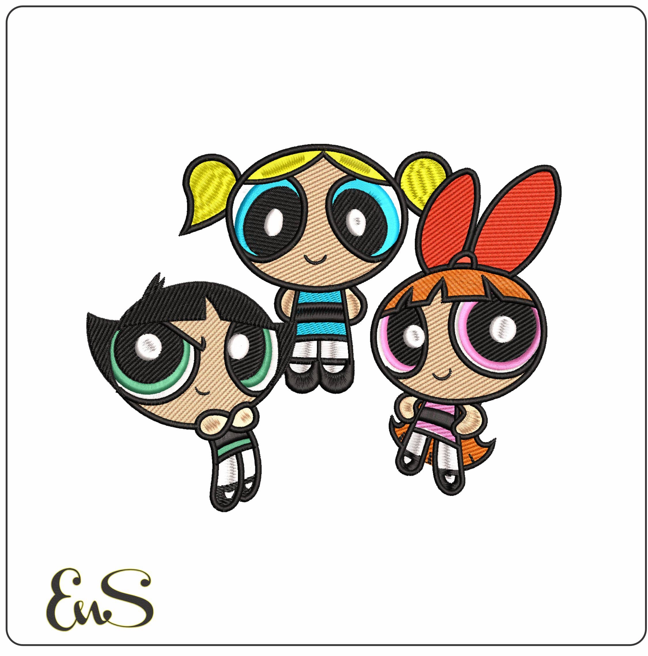 Bubbles Buttercup and Blossom PowerPuff Girl - Elegant embroidery design file - instant download