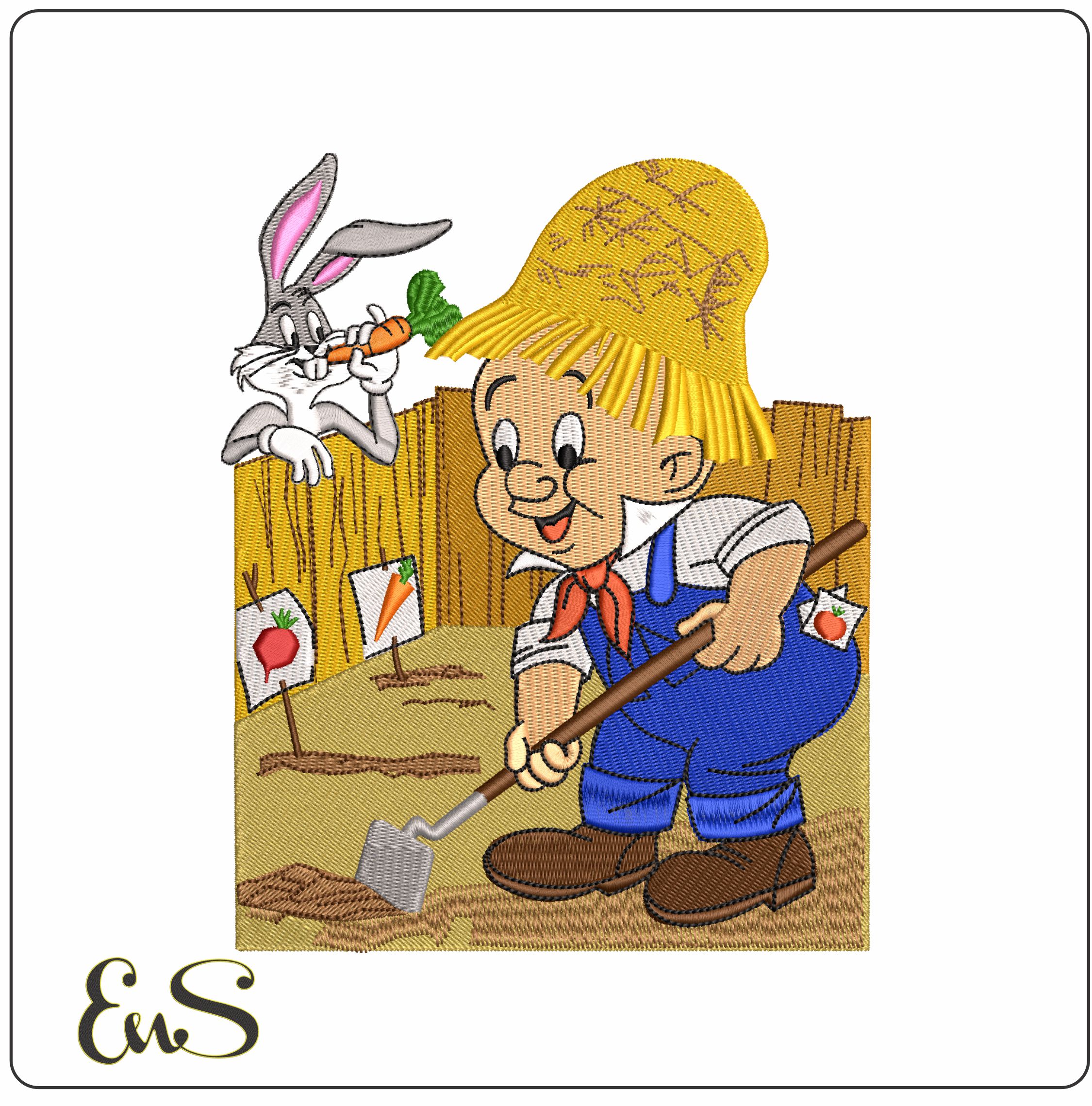 Bugs Bunny watch Farmer Elmer Fudd Looney Tunes - Elegant embroidery design file - instant download