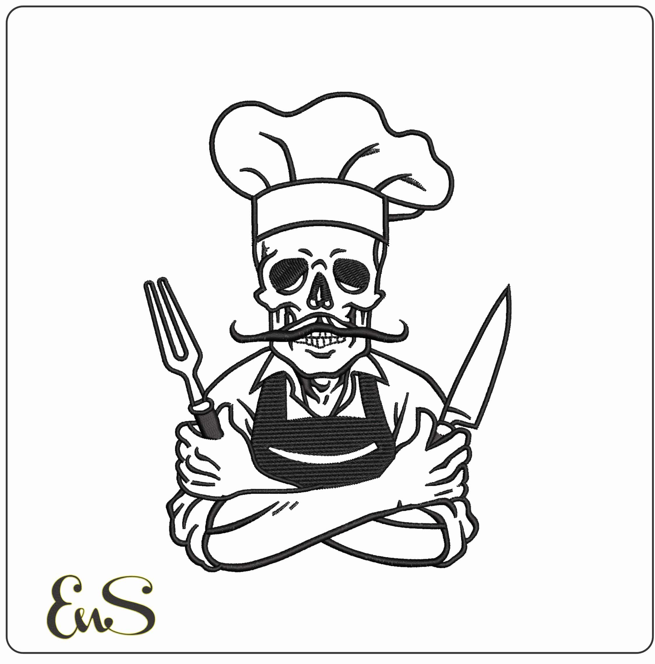 Chef Skull - Elegant embroidery design file - instant download