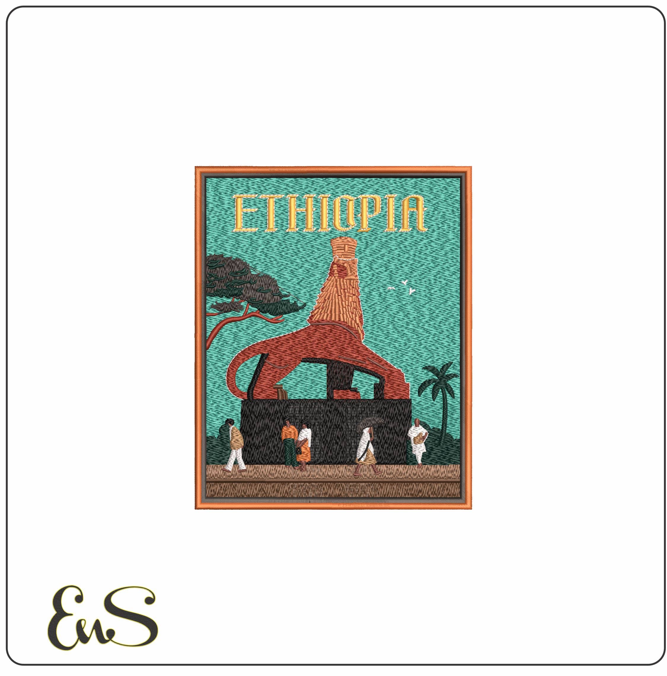 Ethiopia Cityscape - Elegant embroidery design file - instant download
