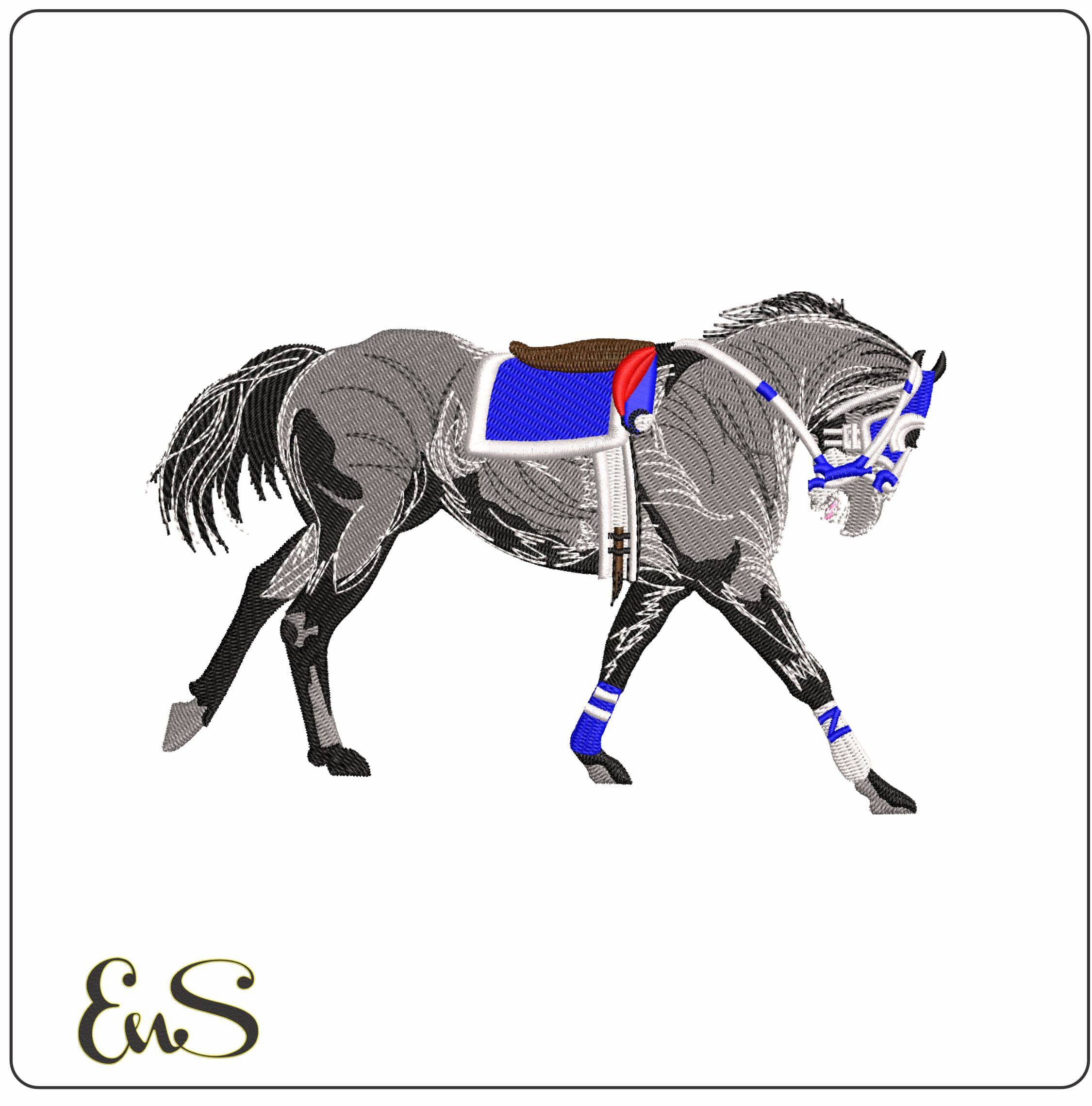 Grey Race Horse ready to go - Elegant embroidery design file - instant download