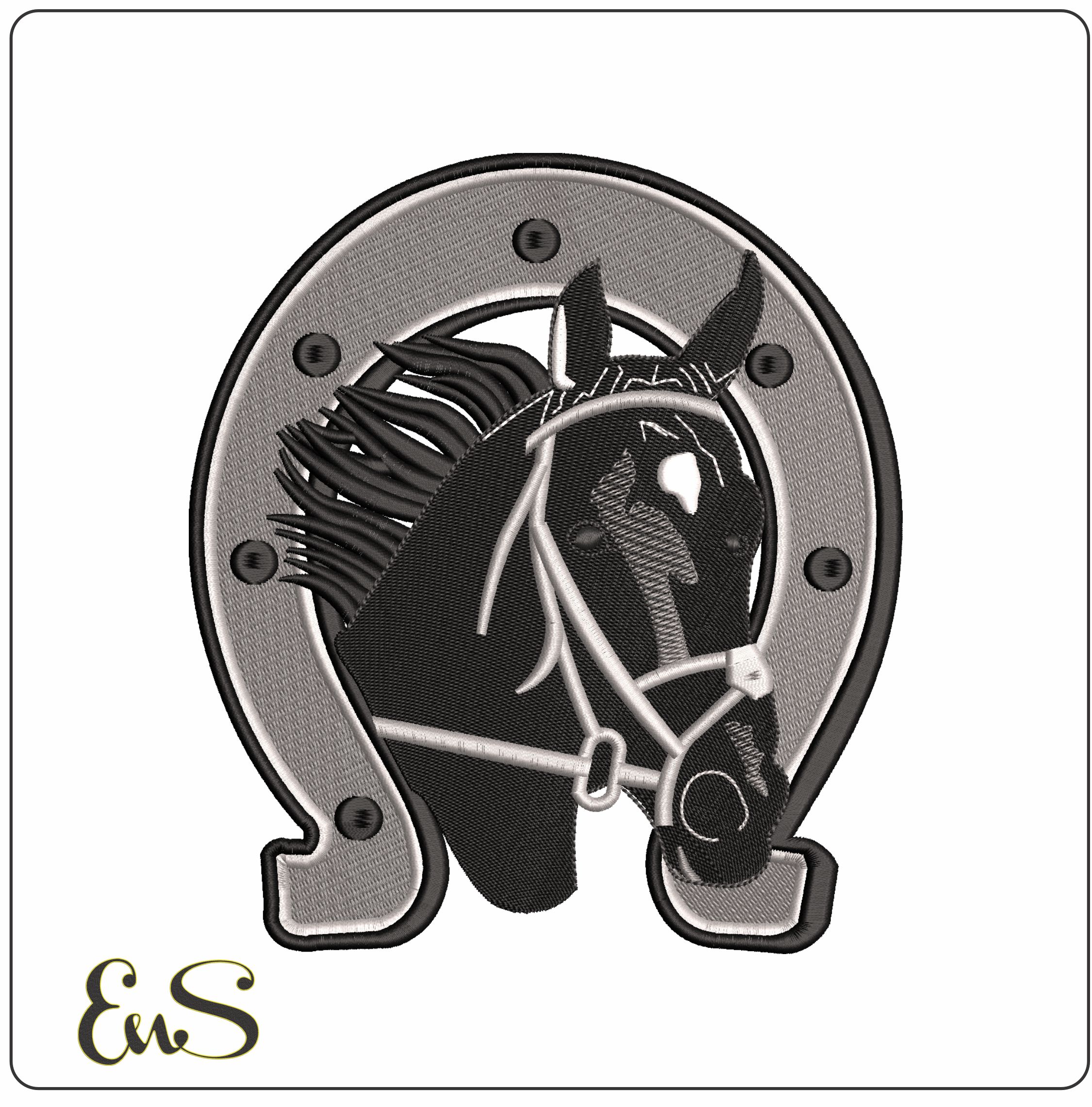 Horses Head in Horse Shoe - Elegant embroidery design file - instant download