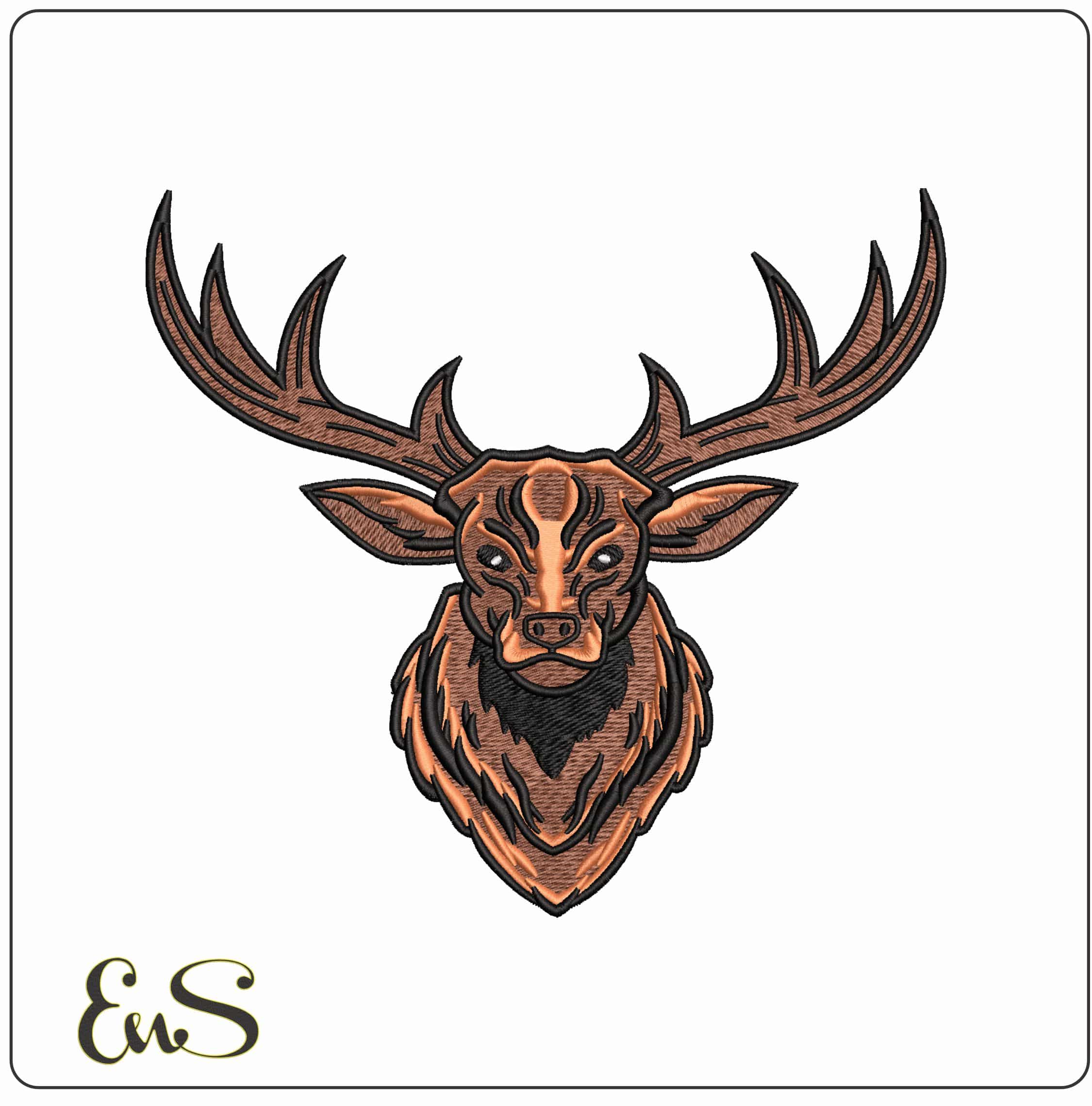 Hunting Deers Head - Elegant embroidery design file - instant download
