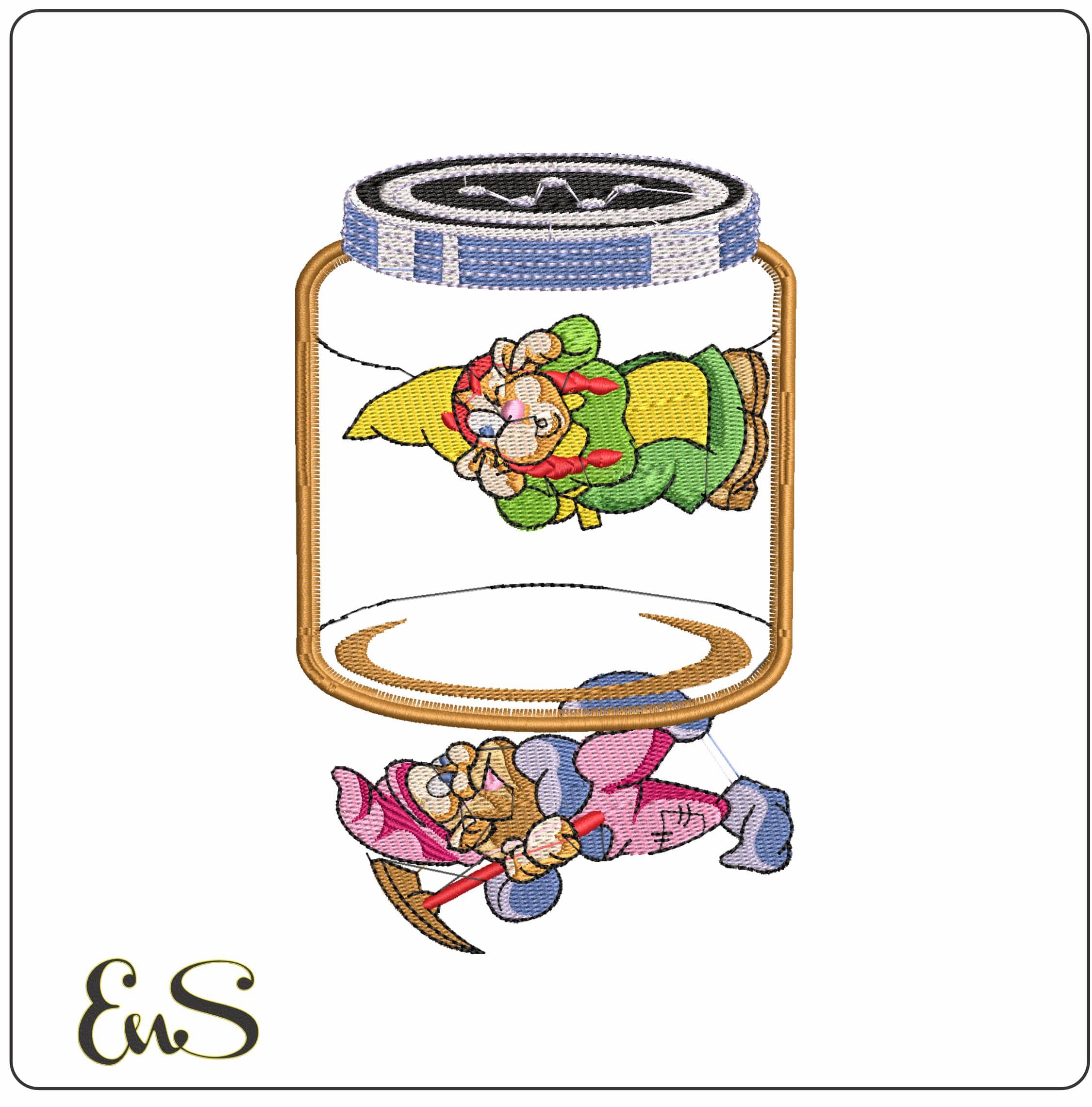 Jar Gnome Couple - Elegant embroidery design file - instant download