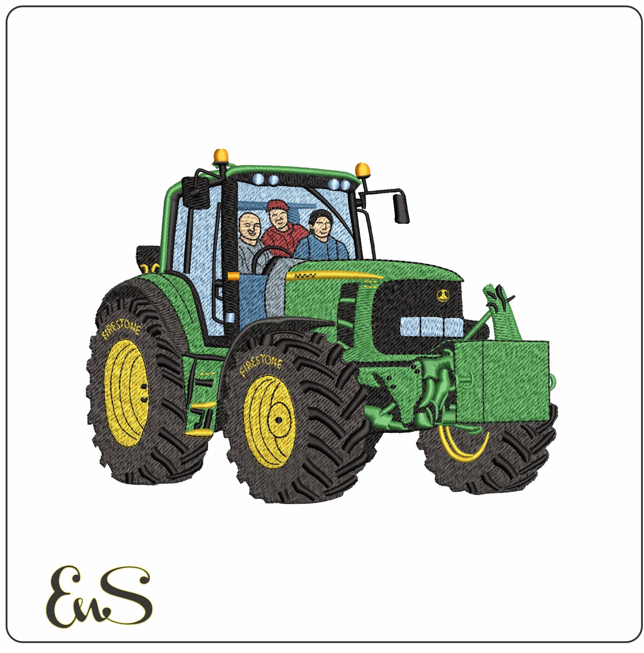 John Deere Tractor and People - Elegant embroidery design file - instant download