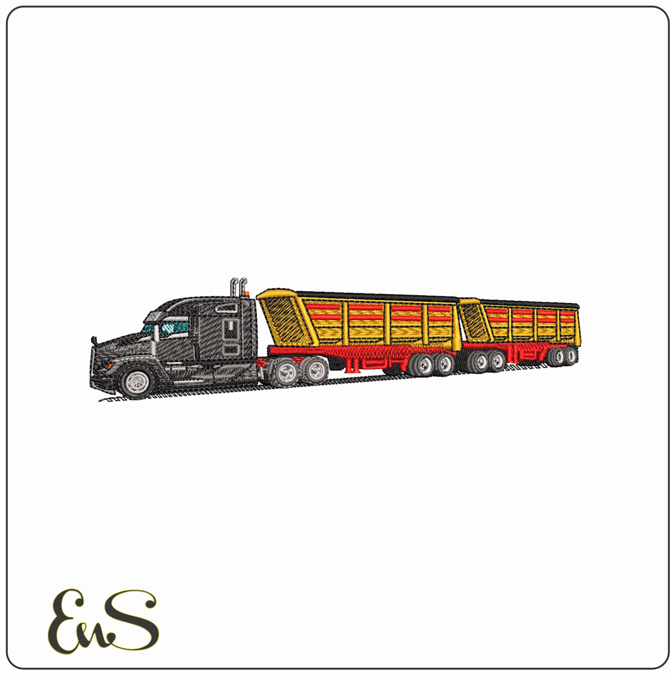 Kenwood Black truck Double trailer - Elegant embroidery design file - instant download