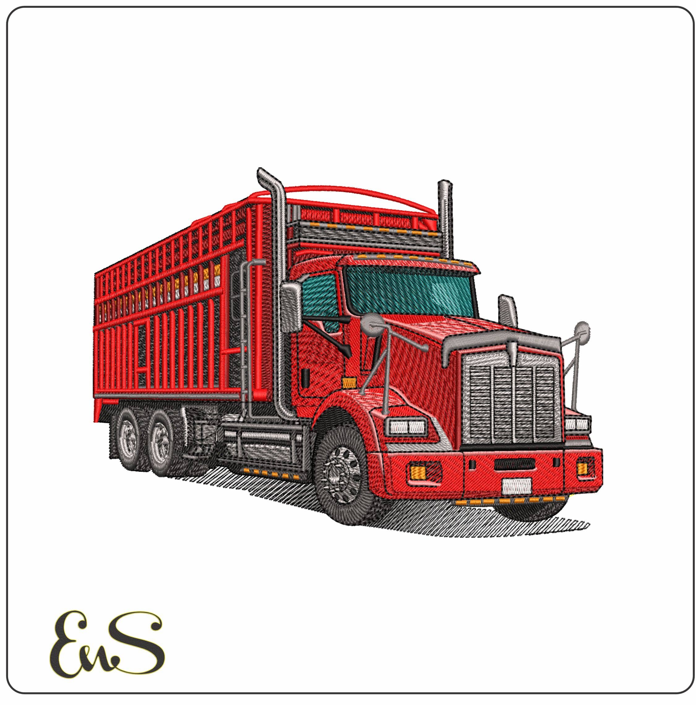 Kenworth Cattle Truck - Elegant embroidery design file - instant download