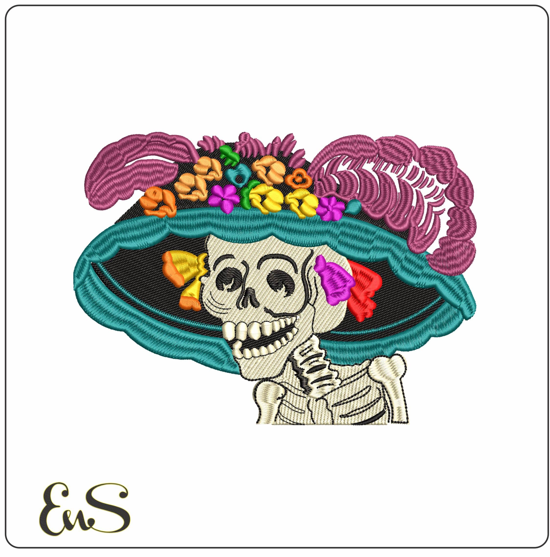 La Catrina Sugar Skull  - Elegant embroidery design file - instant download