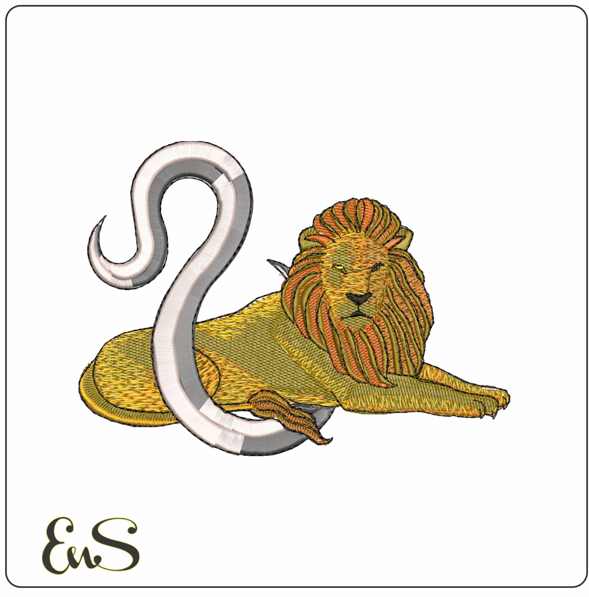 Leo Lion and Symbol Zodiac - Elegant embroidery design file - instant download