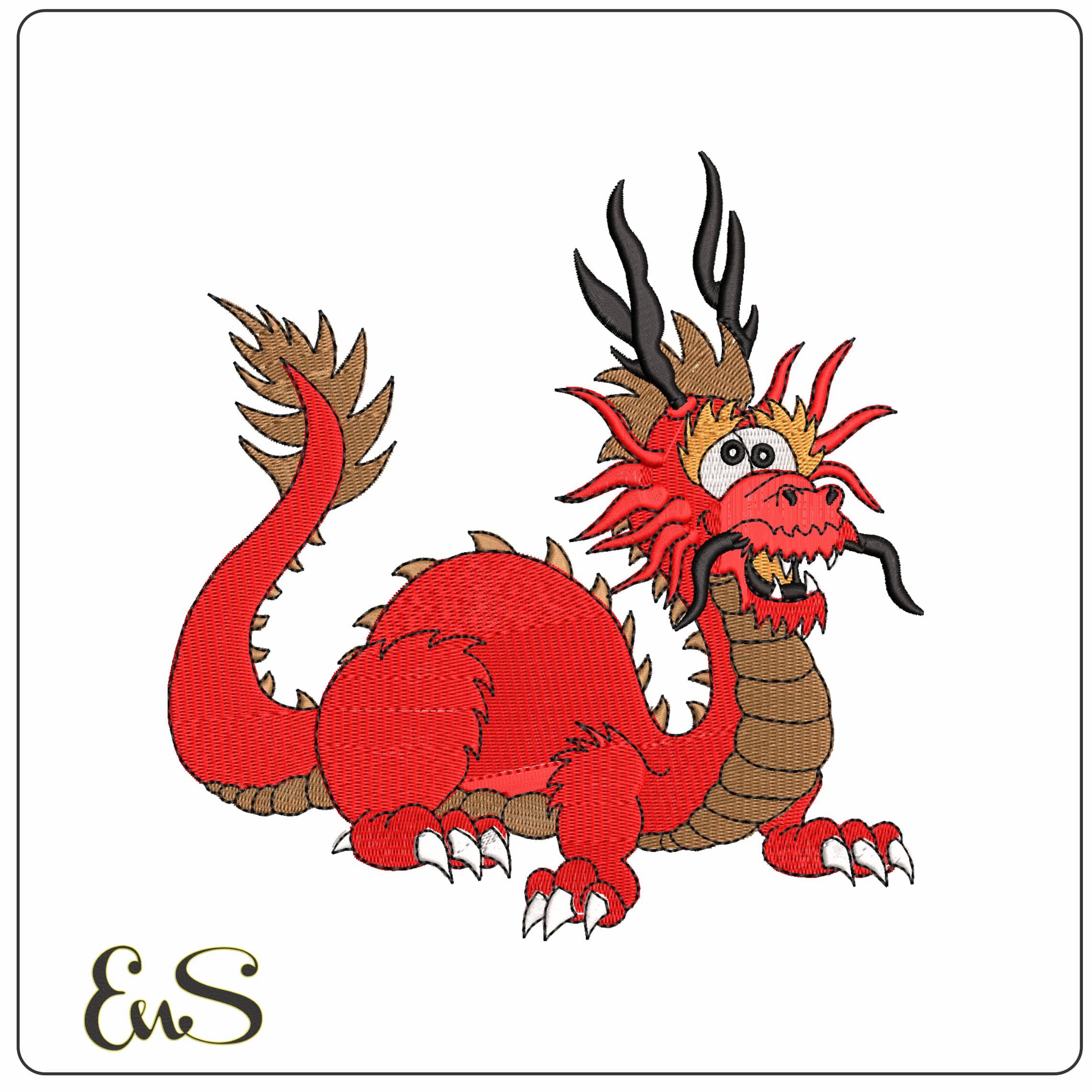 Liu Chien Dragon - Elegant embroidery design file - instant download
