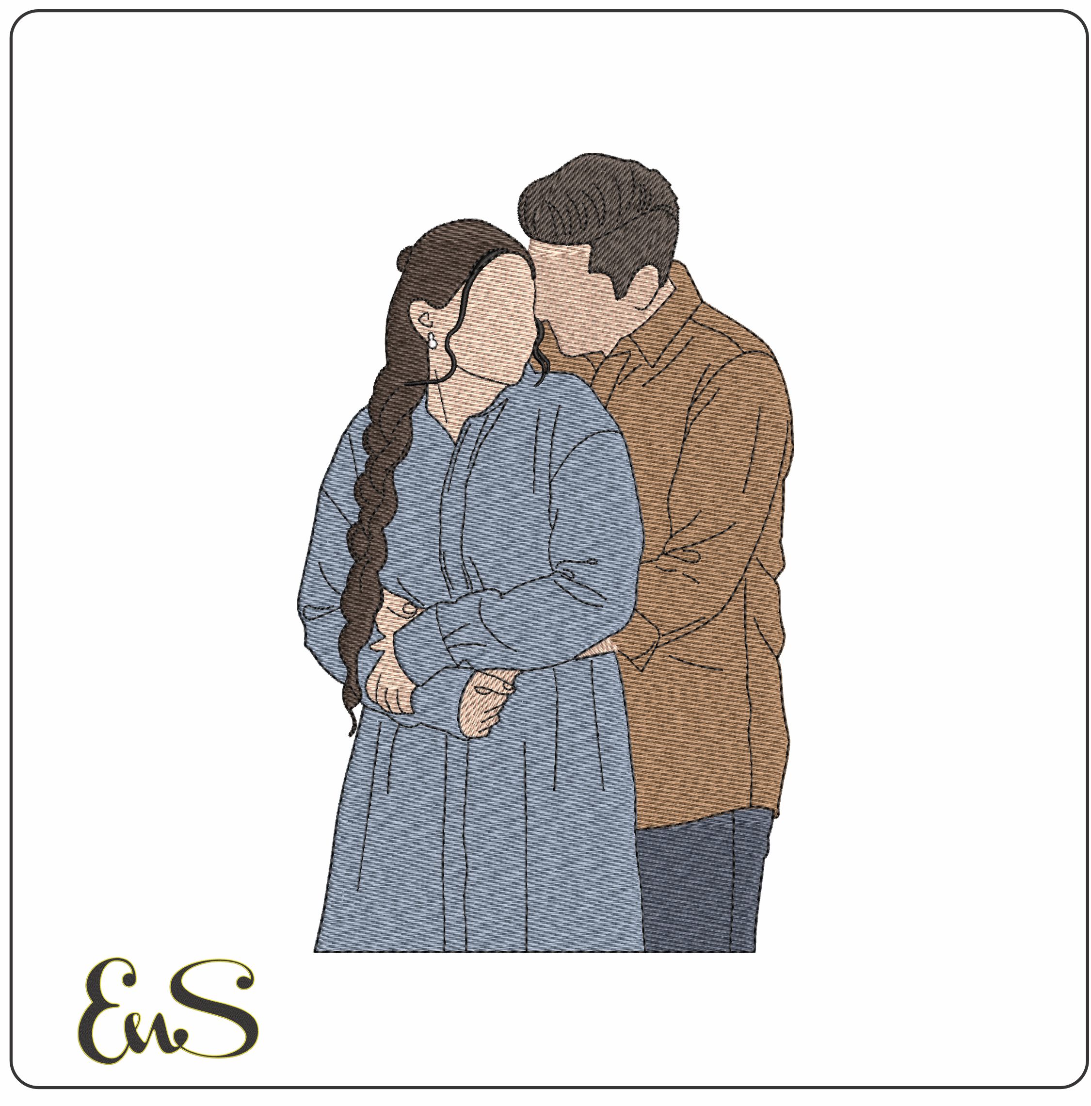Loving Couple - Elegant embroidery design file - instant download
