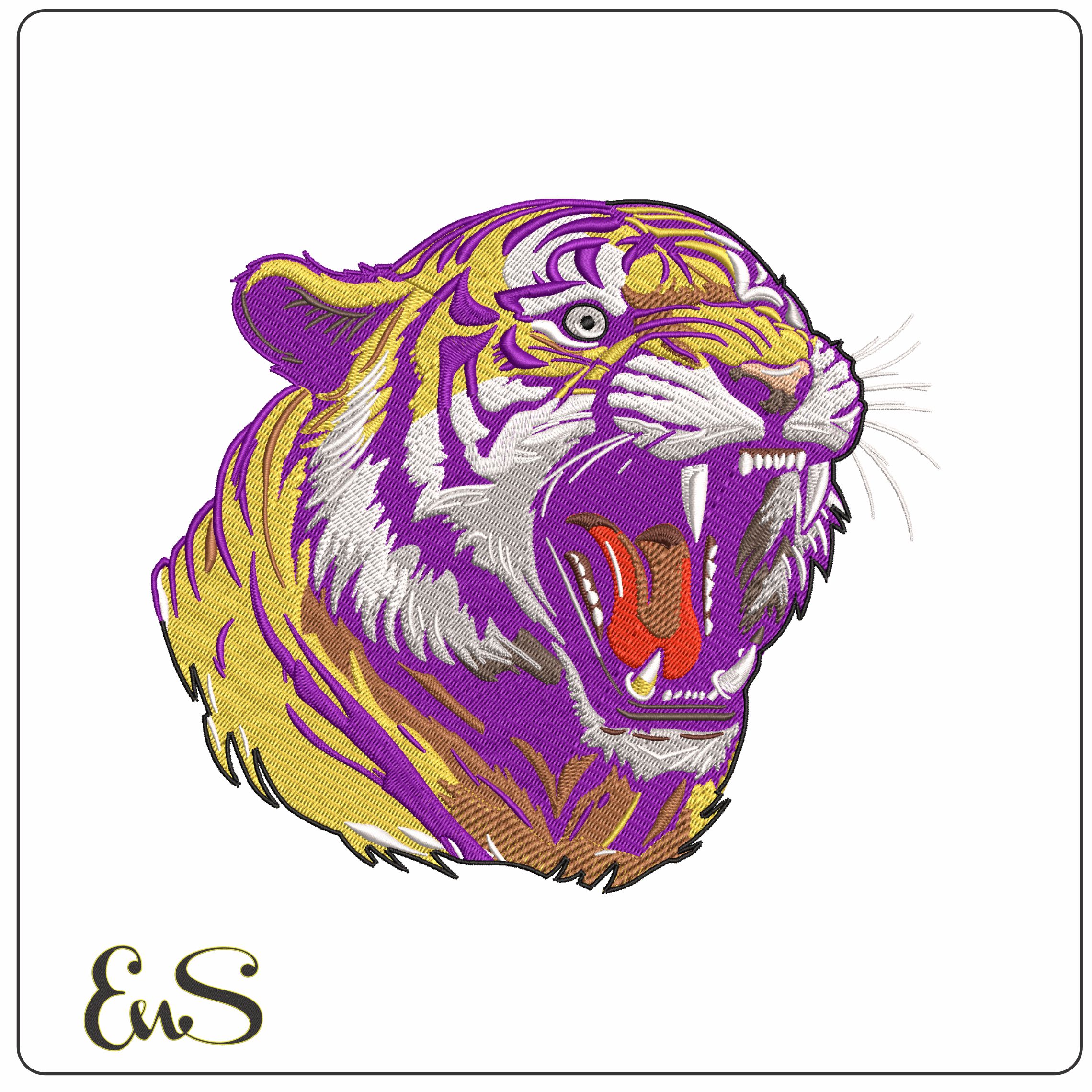 LSU Tiger Head Roaring - Elegant embroidery design file - instant download