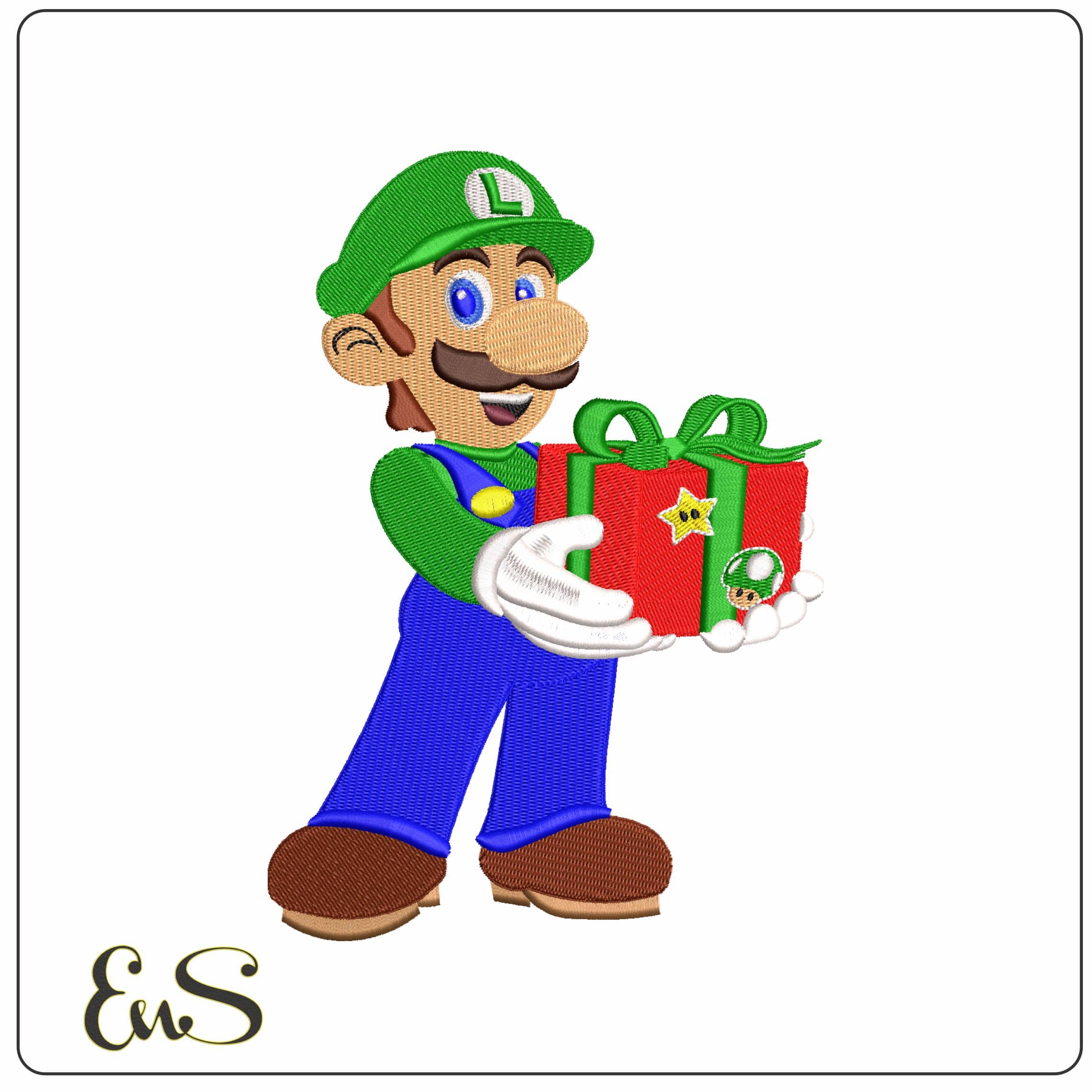 Luigi Bros Present Super Mario - Elegant embroidery design file - instant download