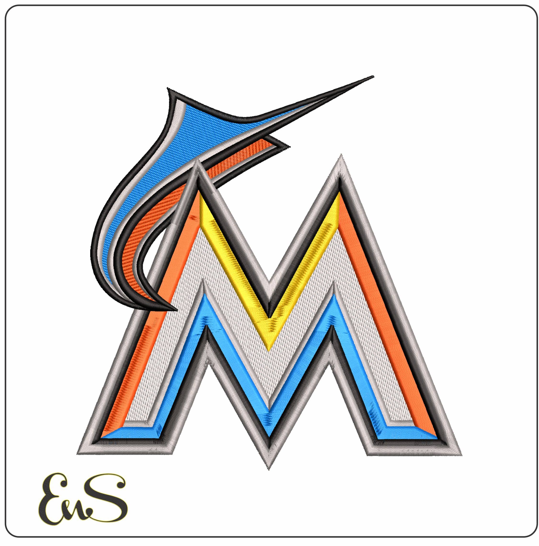 Miami Marlins MLB  - Elegant embroidery design file - instant download