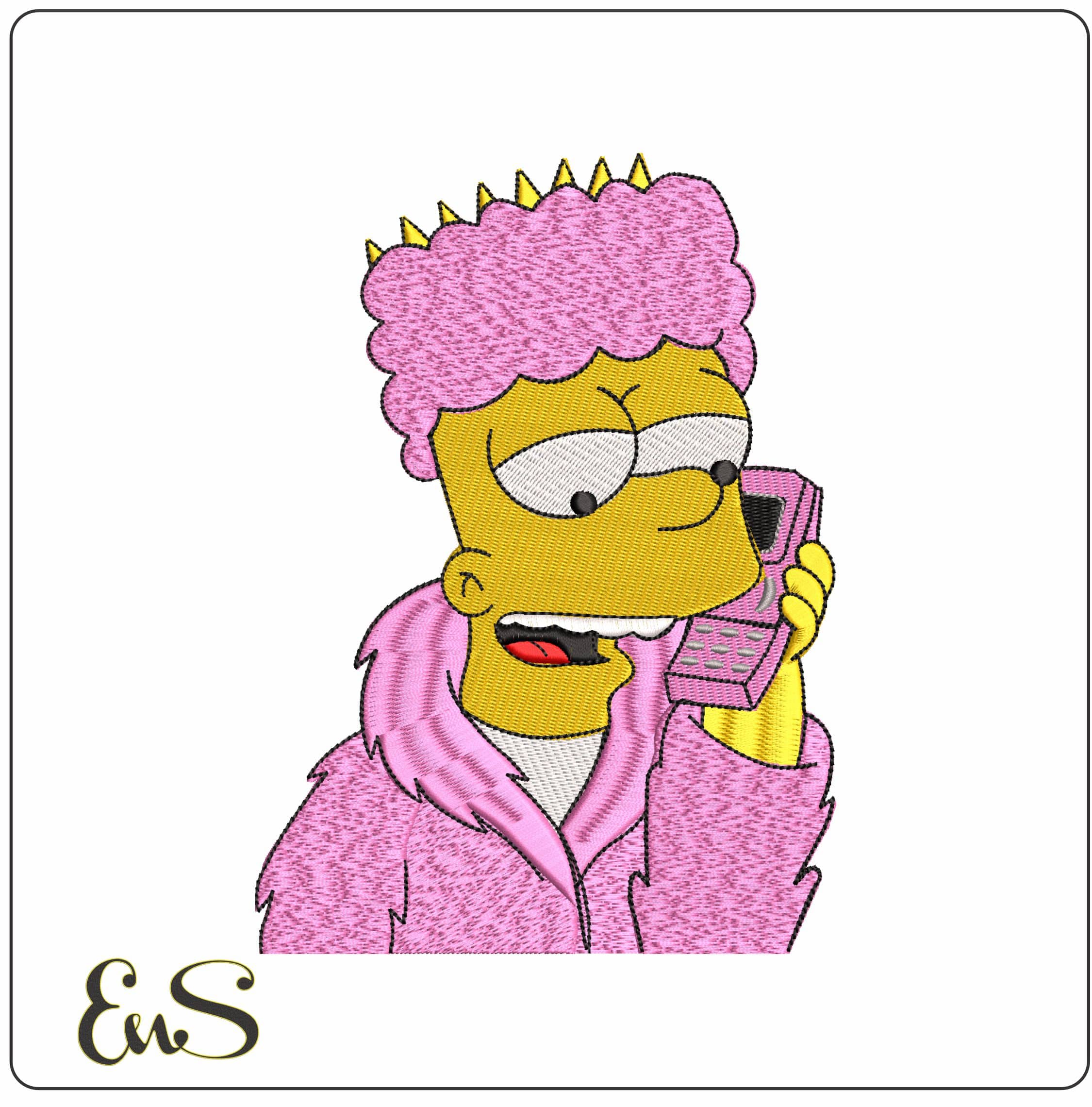 Moscow Bart in Pink Fur The Simpsons  - Elegant embroidery design file - instant download
