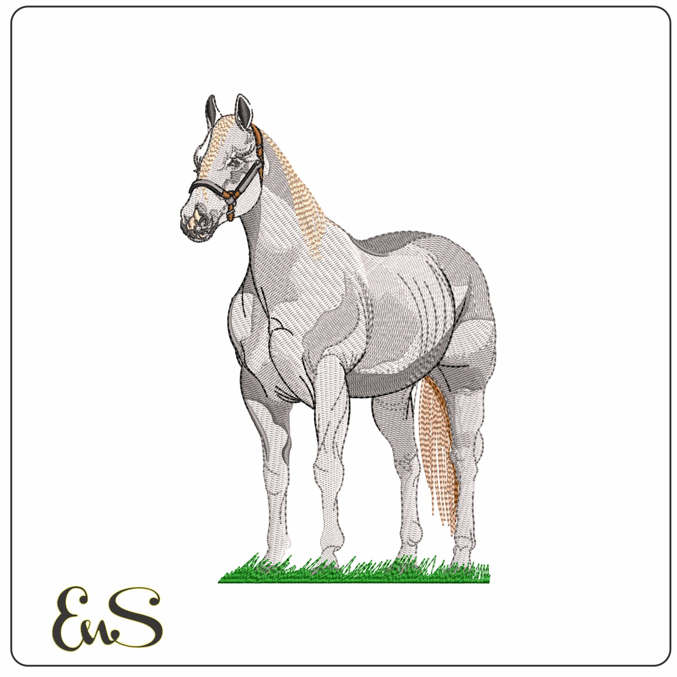 Muscular White Stallion  - Elegant embroidery design file - instant download