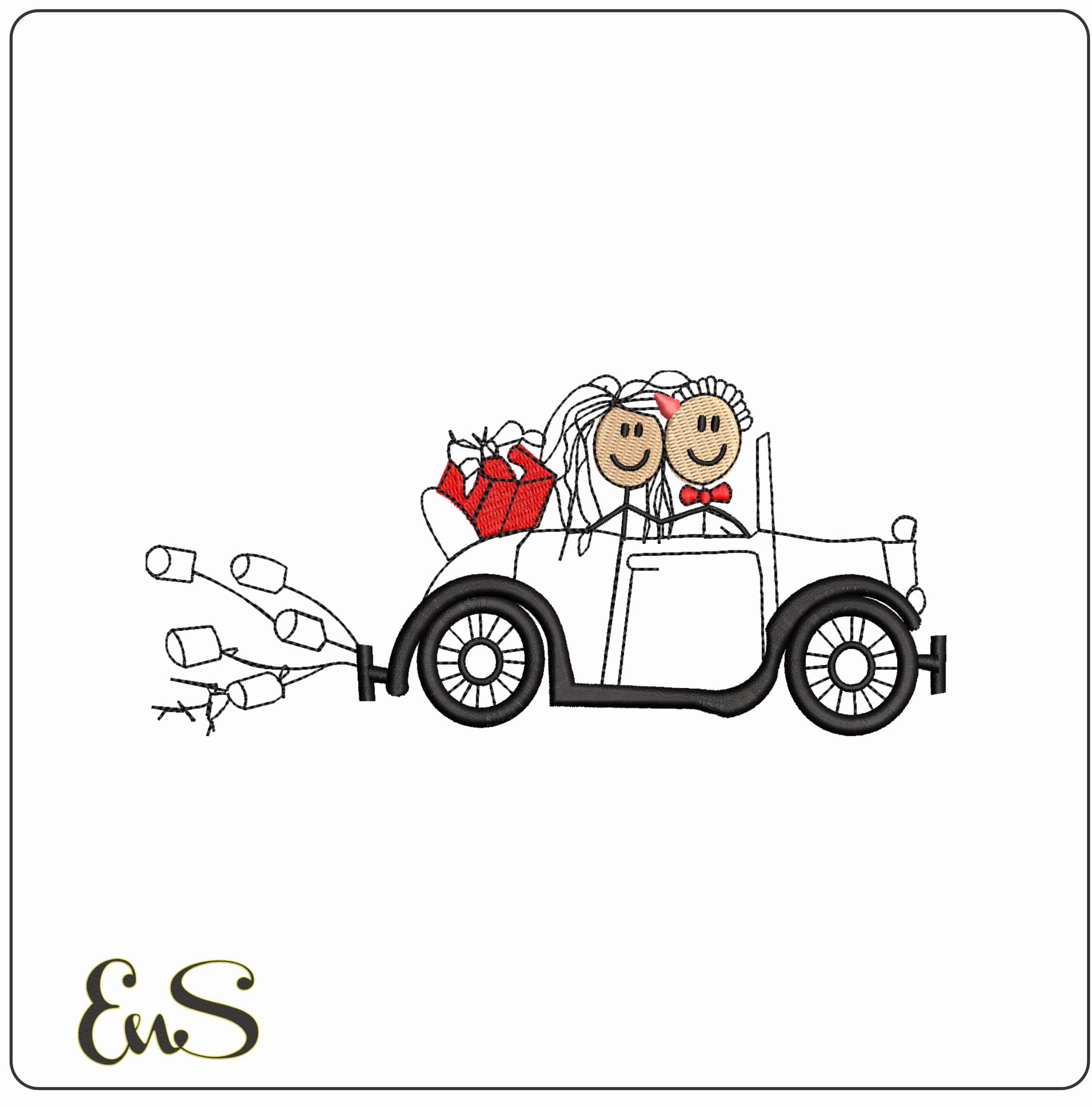 Newly Wed Car  - Elegant embroidery design file - instant download