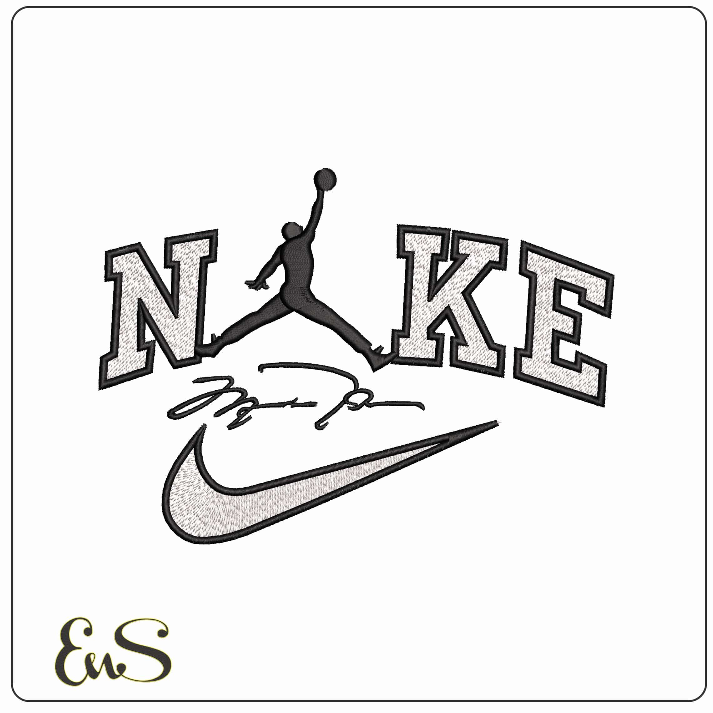 Nike Air Jordan with Signature - Elegant embroidery design file - instant download
