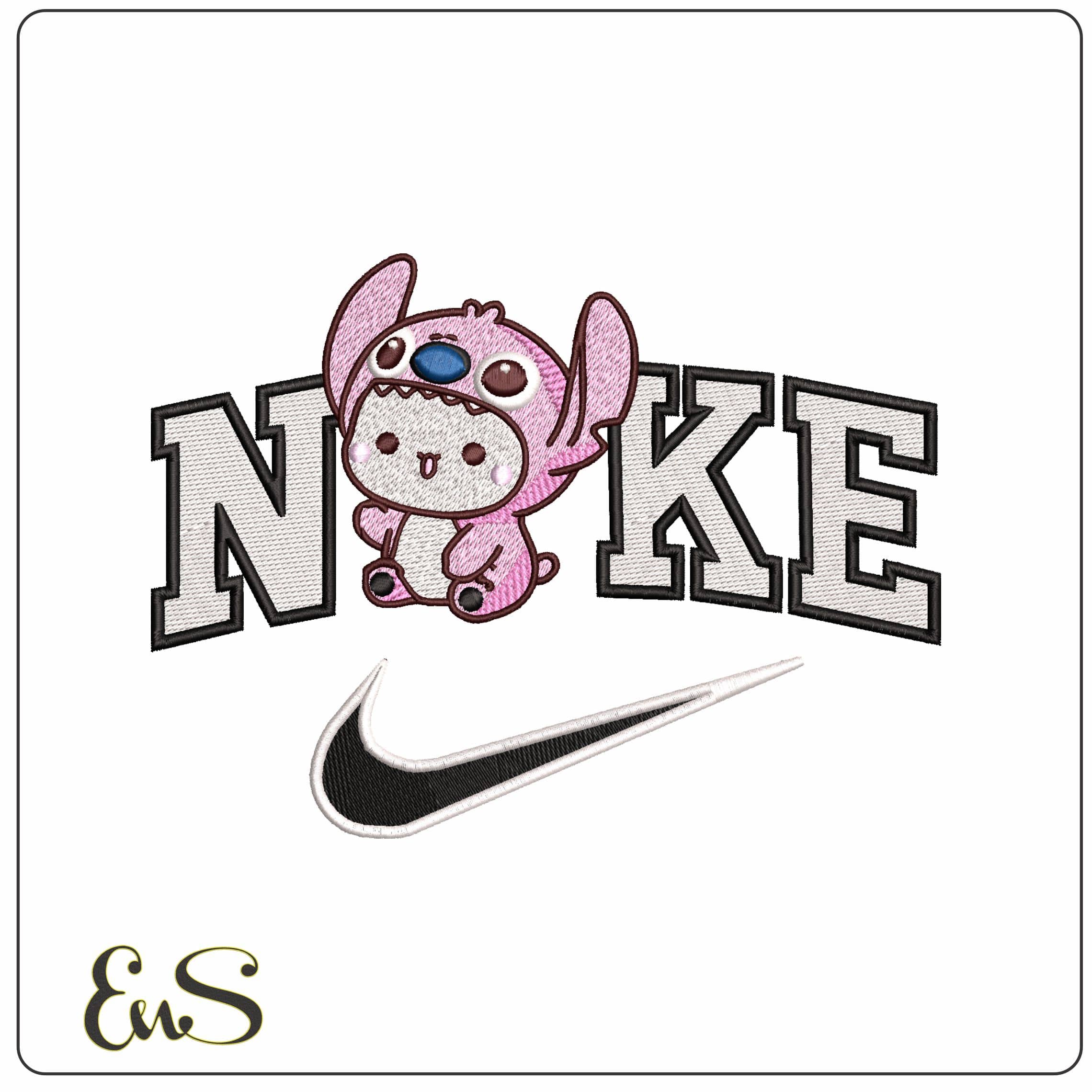 Nike Angel Chibi Lilo and Stitch  - Elegant embroidery design file - instant download