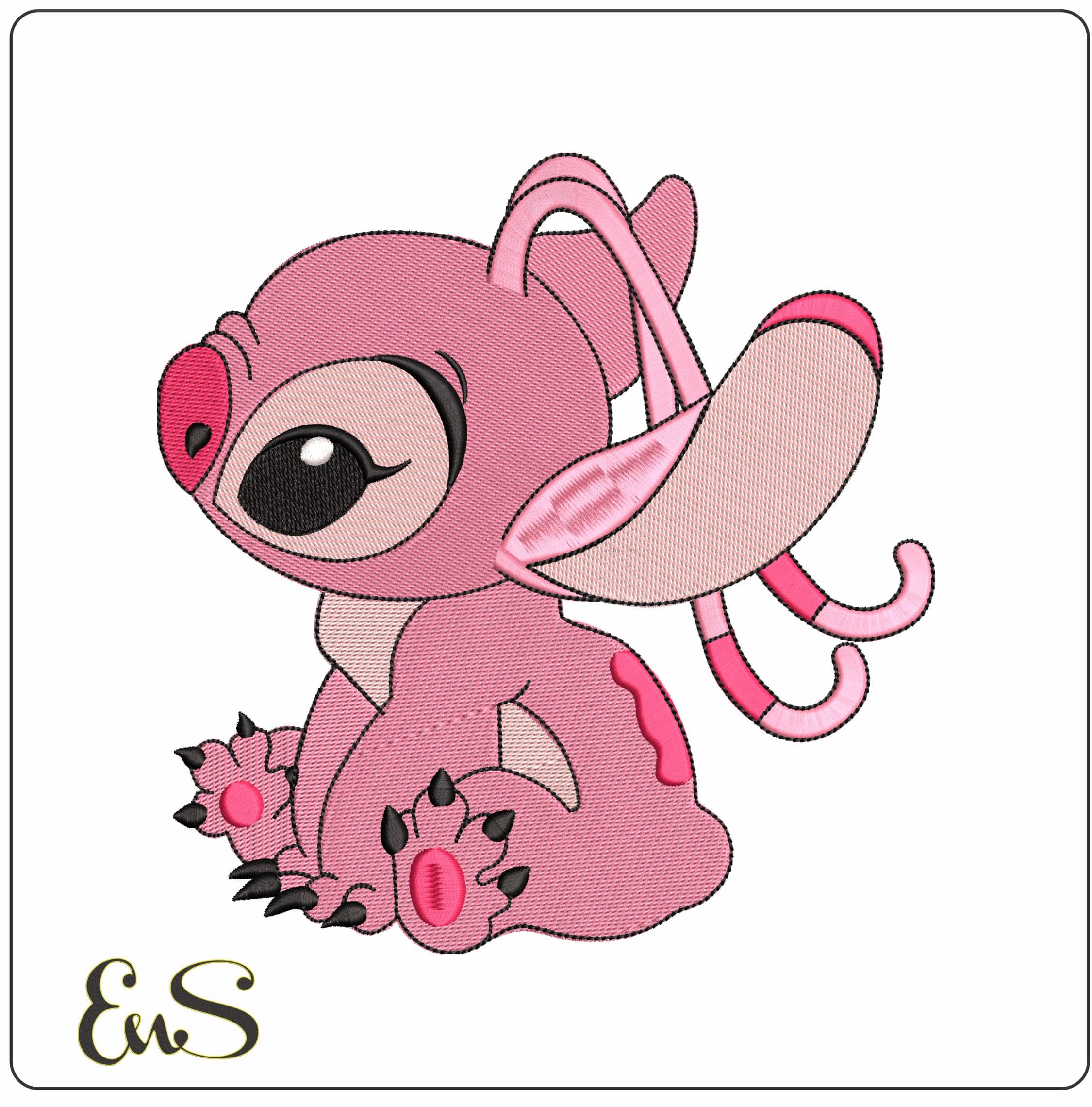 Nike Angel Sitting Lilo Stitch  - Elegant embroidery design file - instant download
