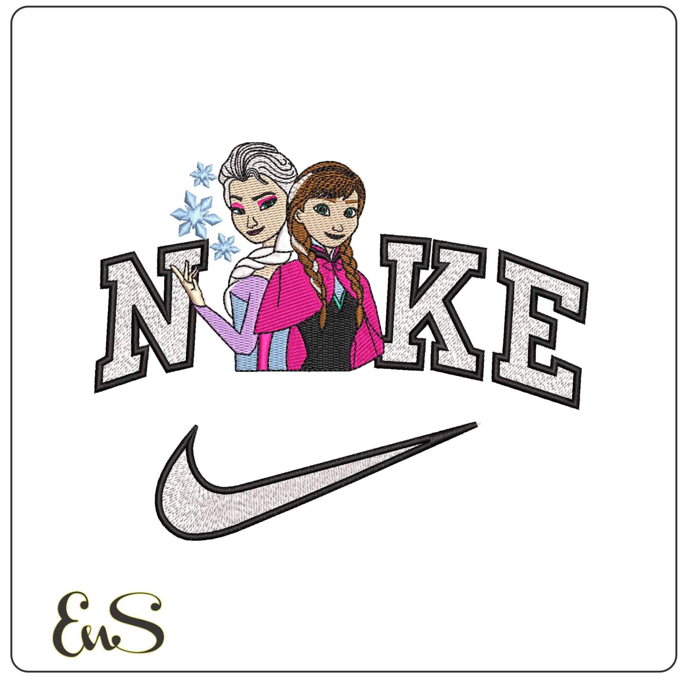 Nike Anna and Elsa Snowflakes Frozen  - Elegant embroidery design file - instant download