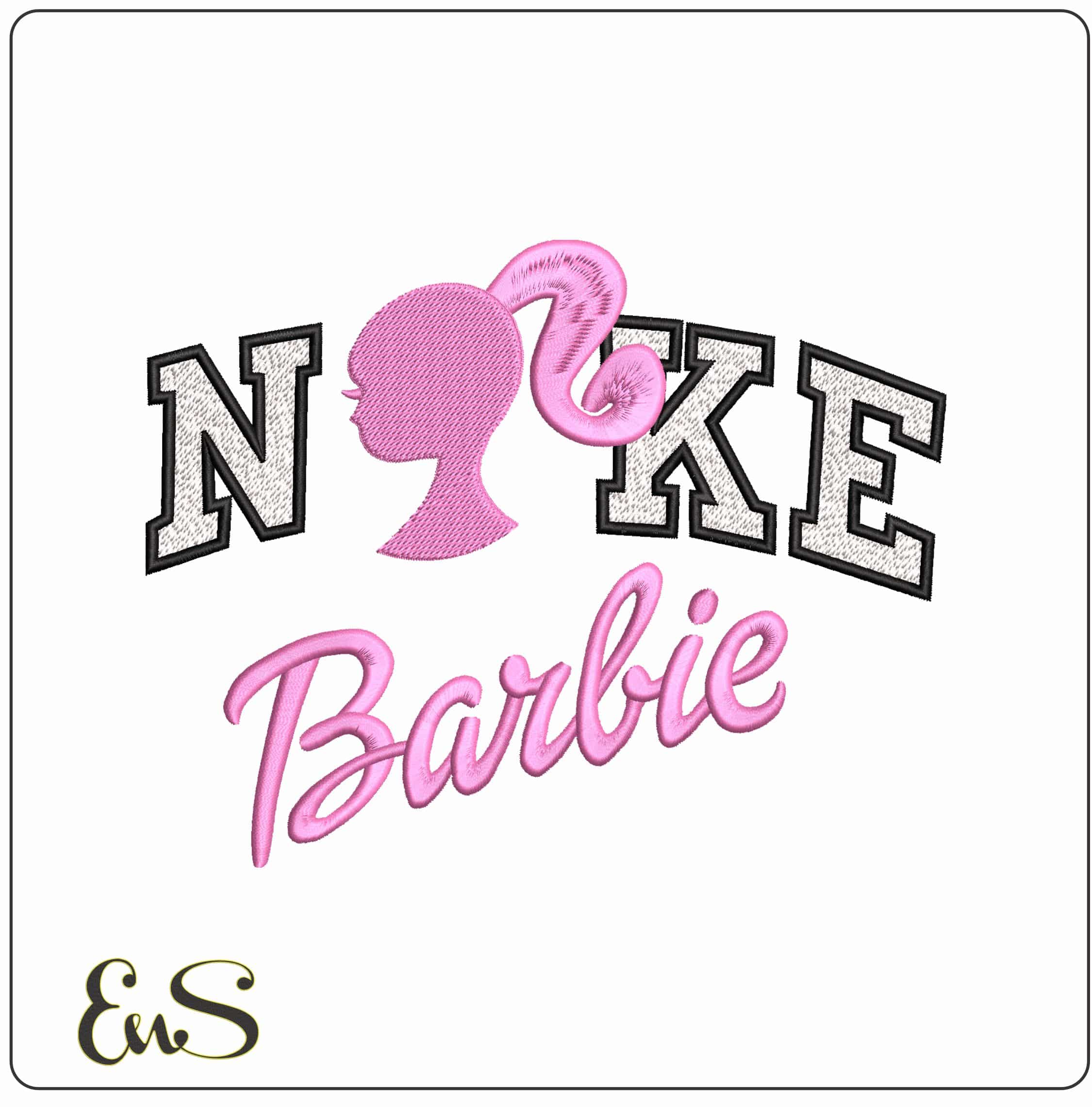 Nike Barbie Head Shiloette and Name  - Elegant embroidery design file - instant download