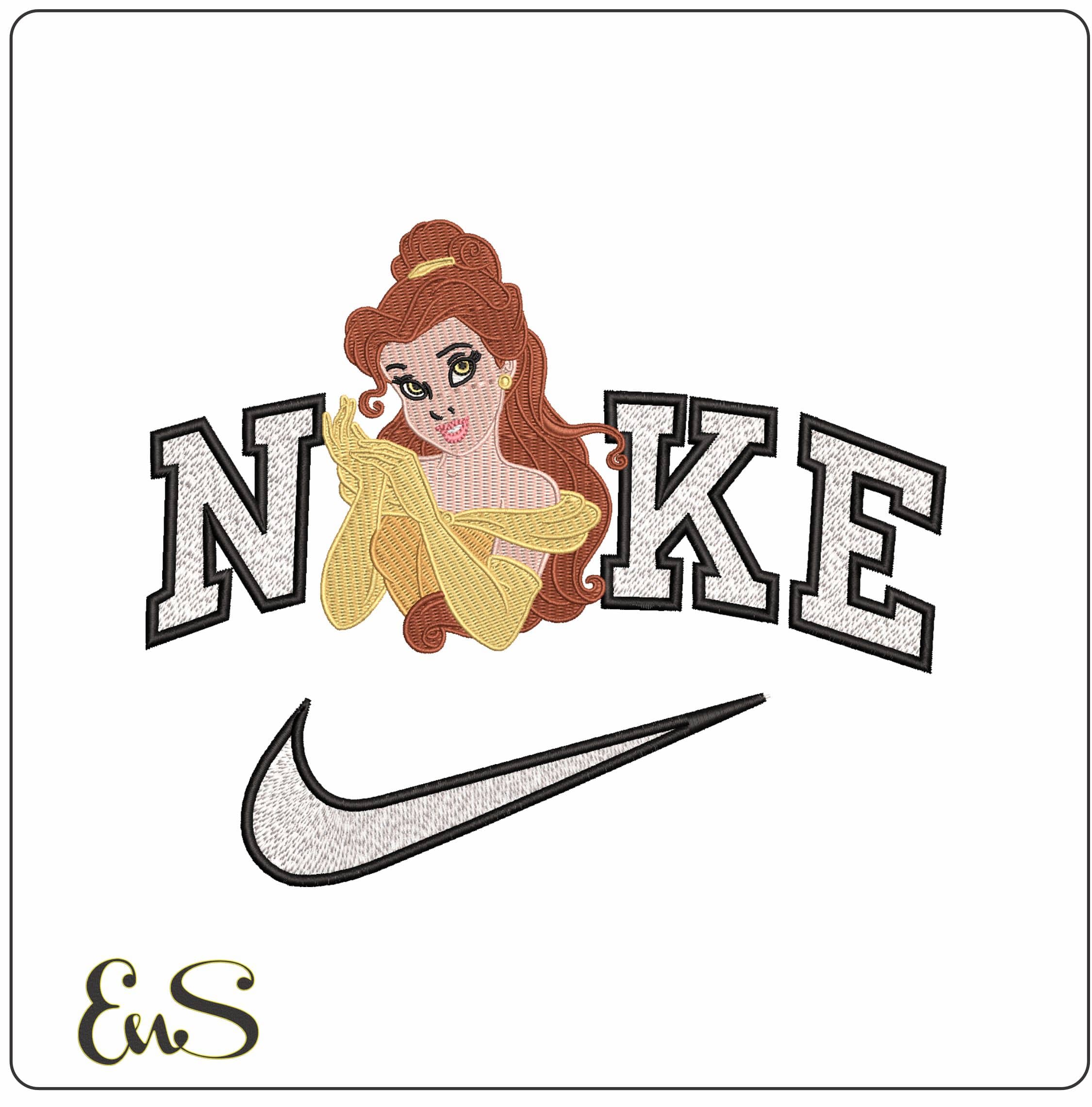 Nike Belle Beauty and the Beast Cartoon  - Elegant embroidery design file - instant download