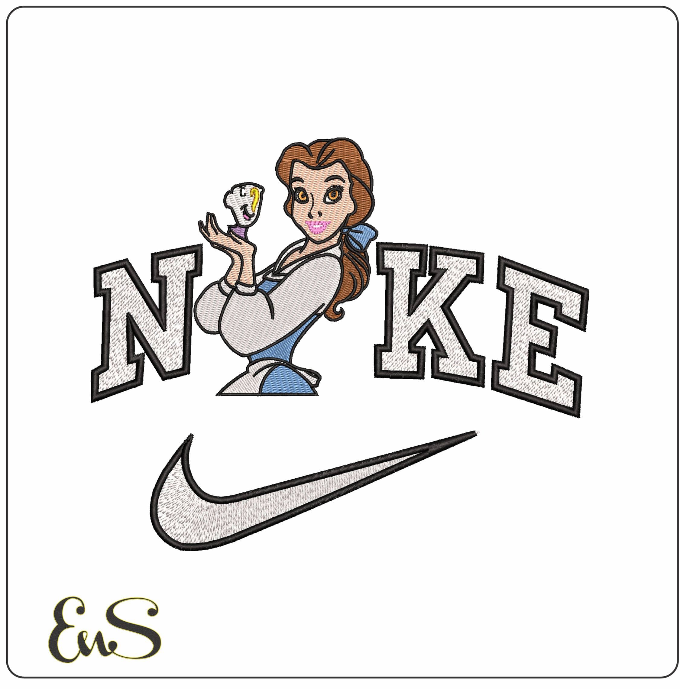 Nike Belle and Chip Cup Beauty and the Beast Cartoon  - Elegant embroidery design file - instant download