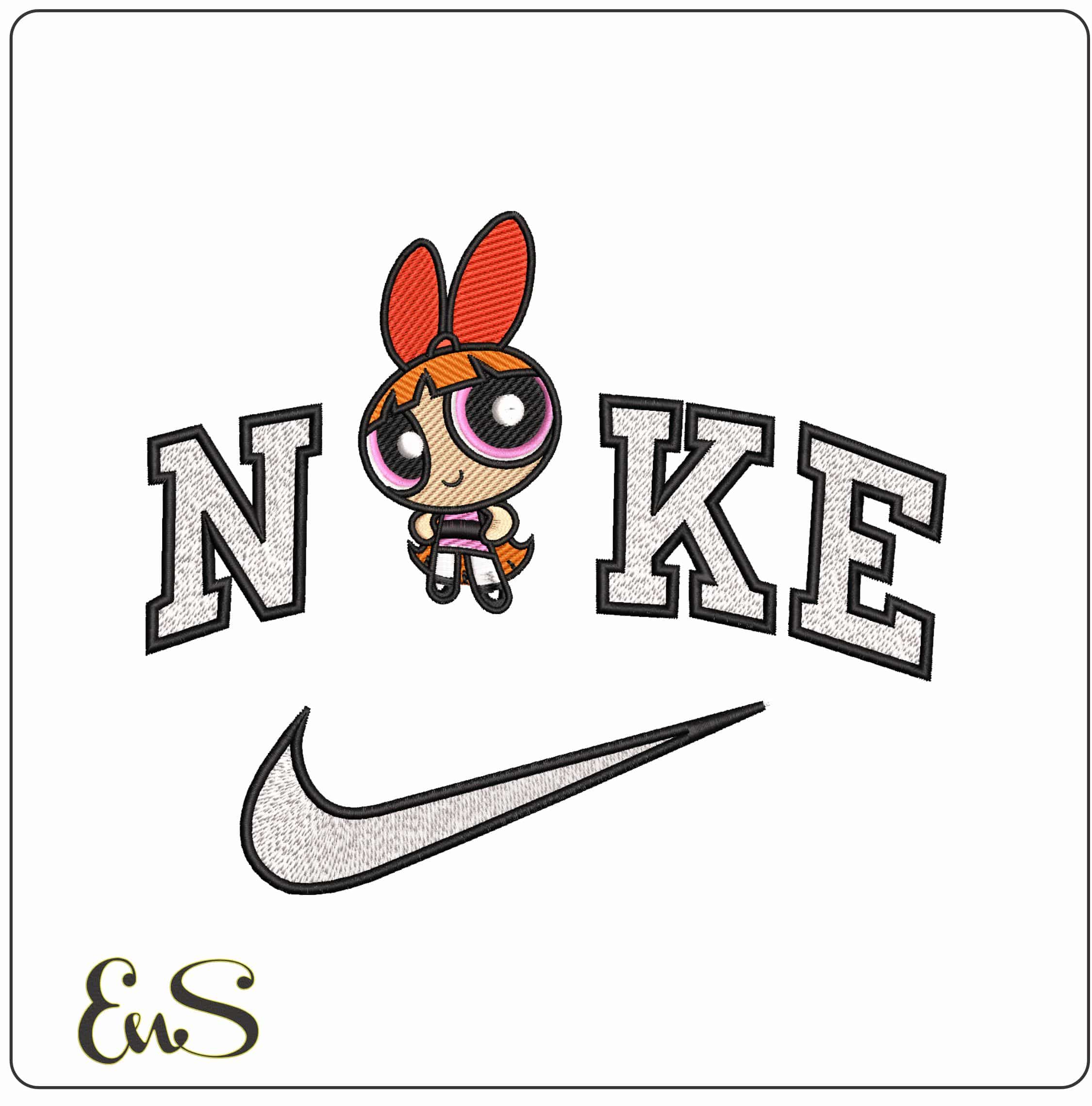 Nike Blossom PowerPuff Girl  - Elegant embroidery design file - instant download