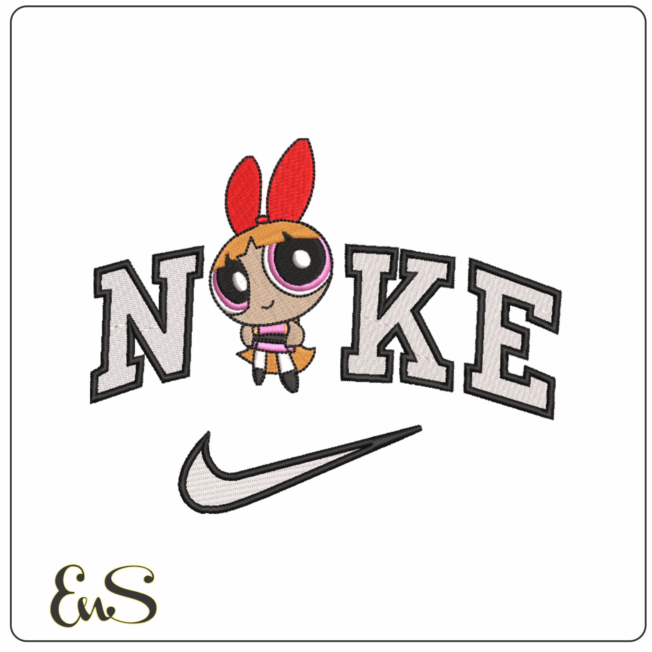 Nike Blossom PowerPuff Girl  - Elegant embroidery design file - instant download