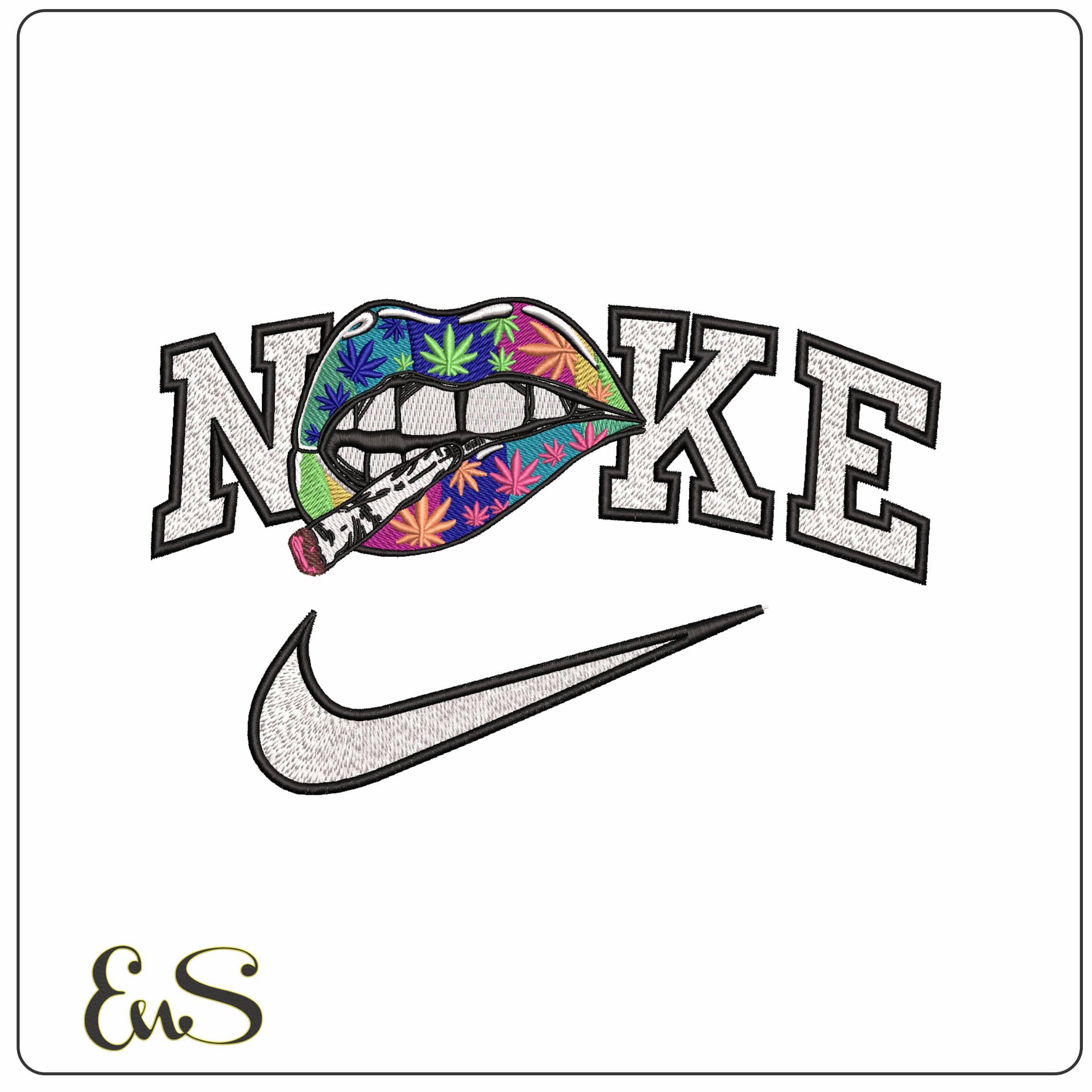 Nike Blunt Smoking Mouth  - Elegant embroidery design file - instant download