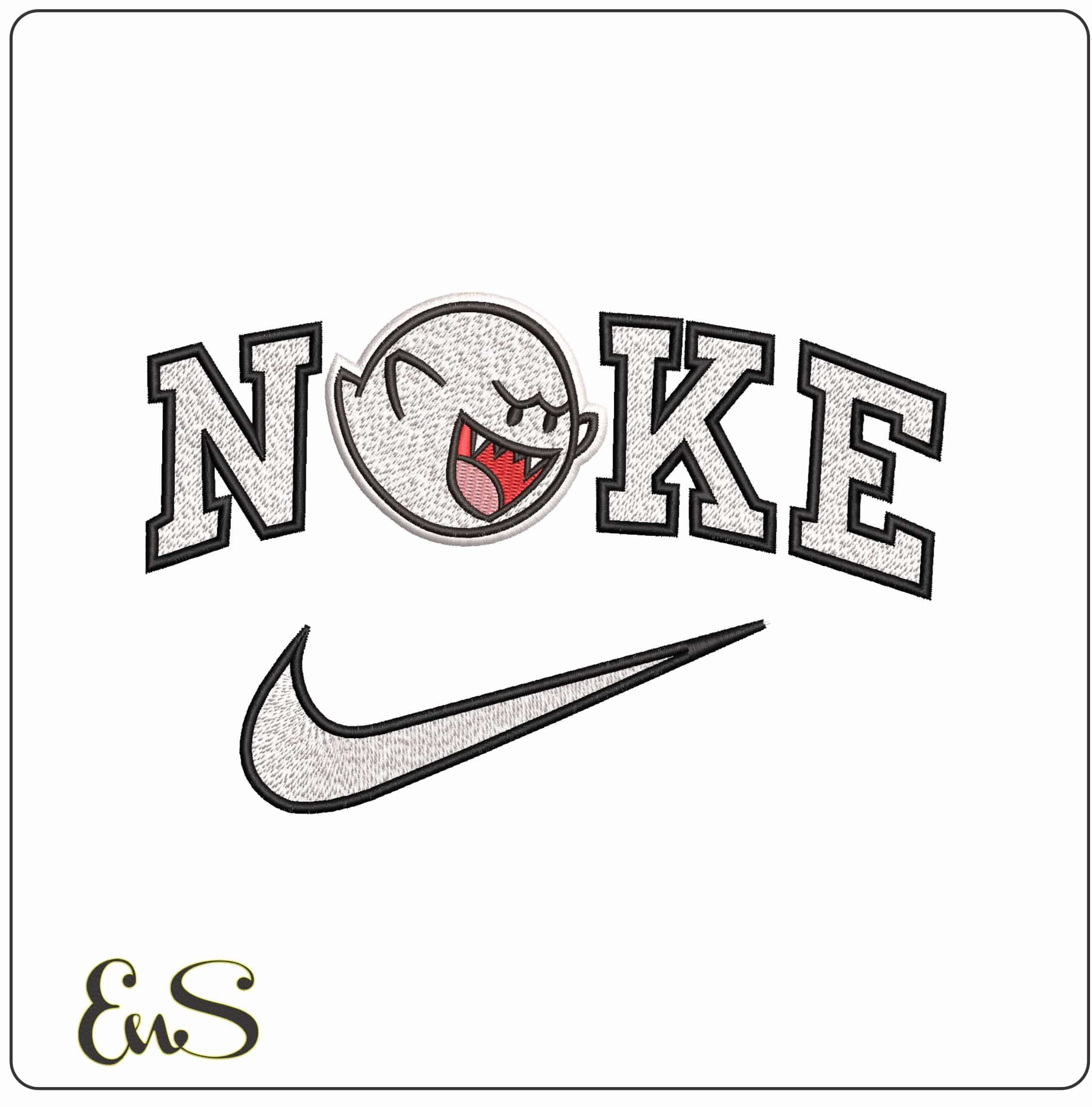 Nike Boo Ghost Super Mario Bros  - Elegant embroidery design file - instant download