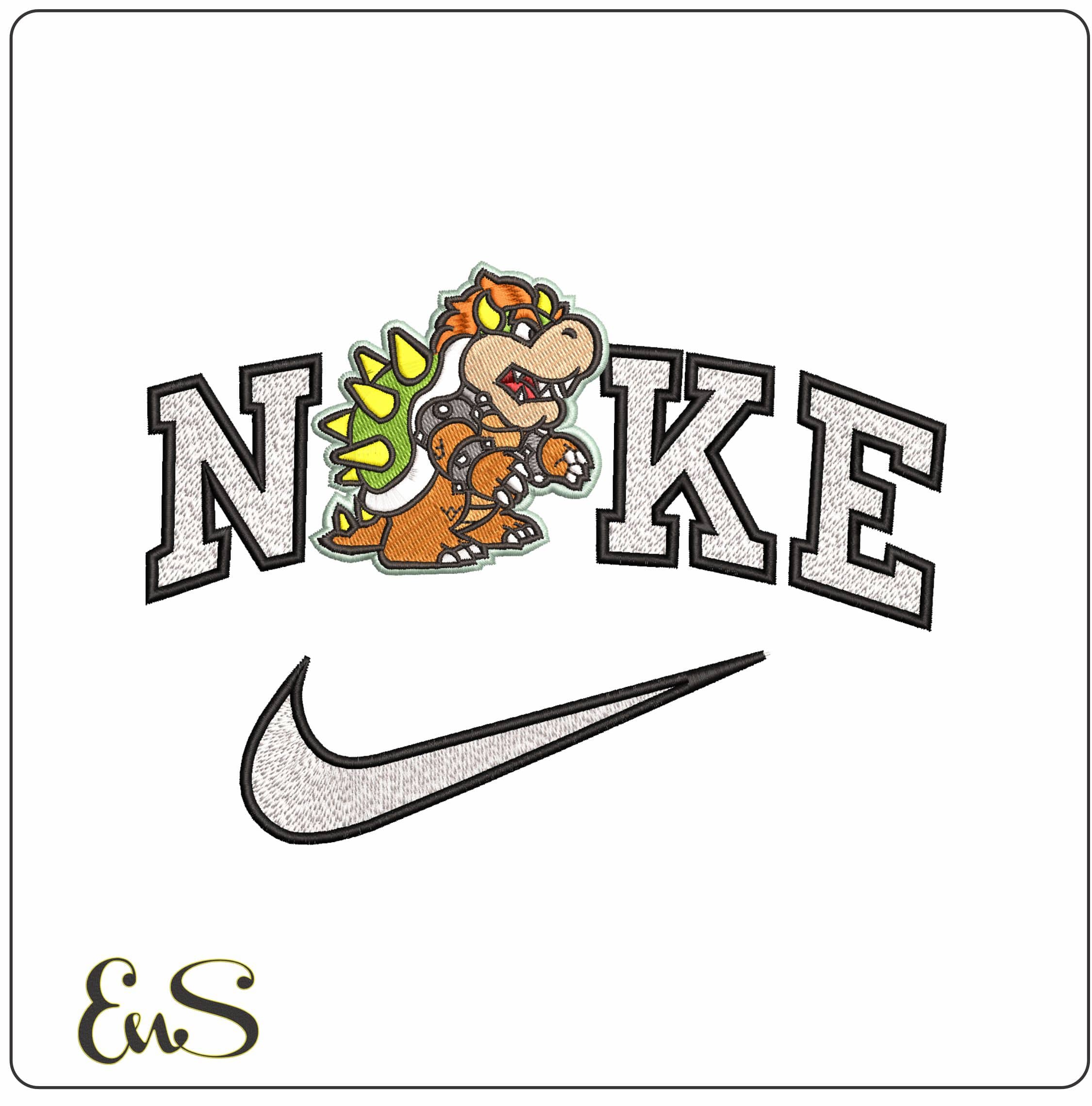 Nike Bowser Super Mario Bros  - Elegant embroidery design file - instant download