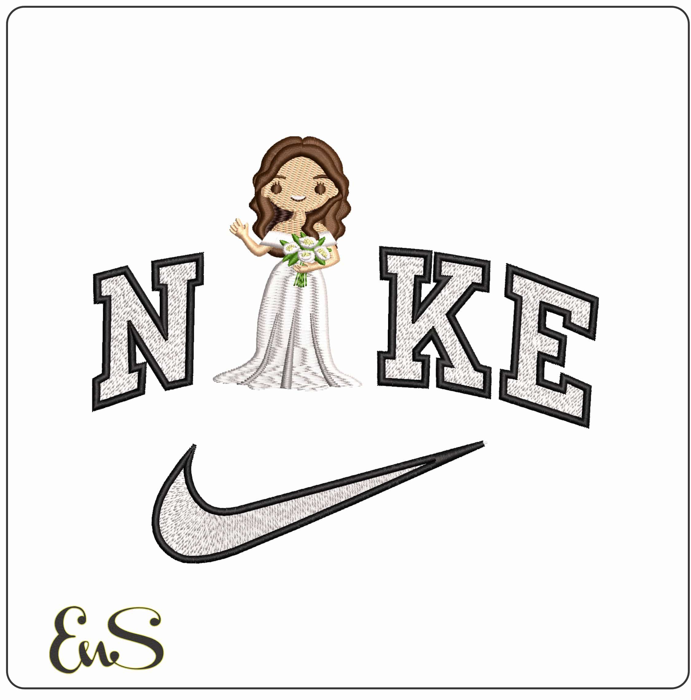 Nike Bride with Flowers  - Elegant embroidery design file - instant download