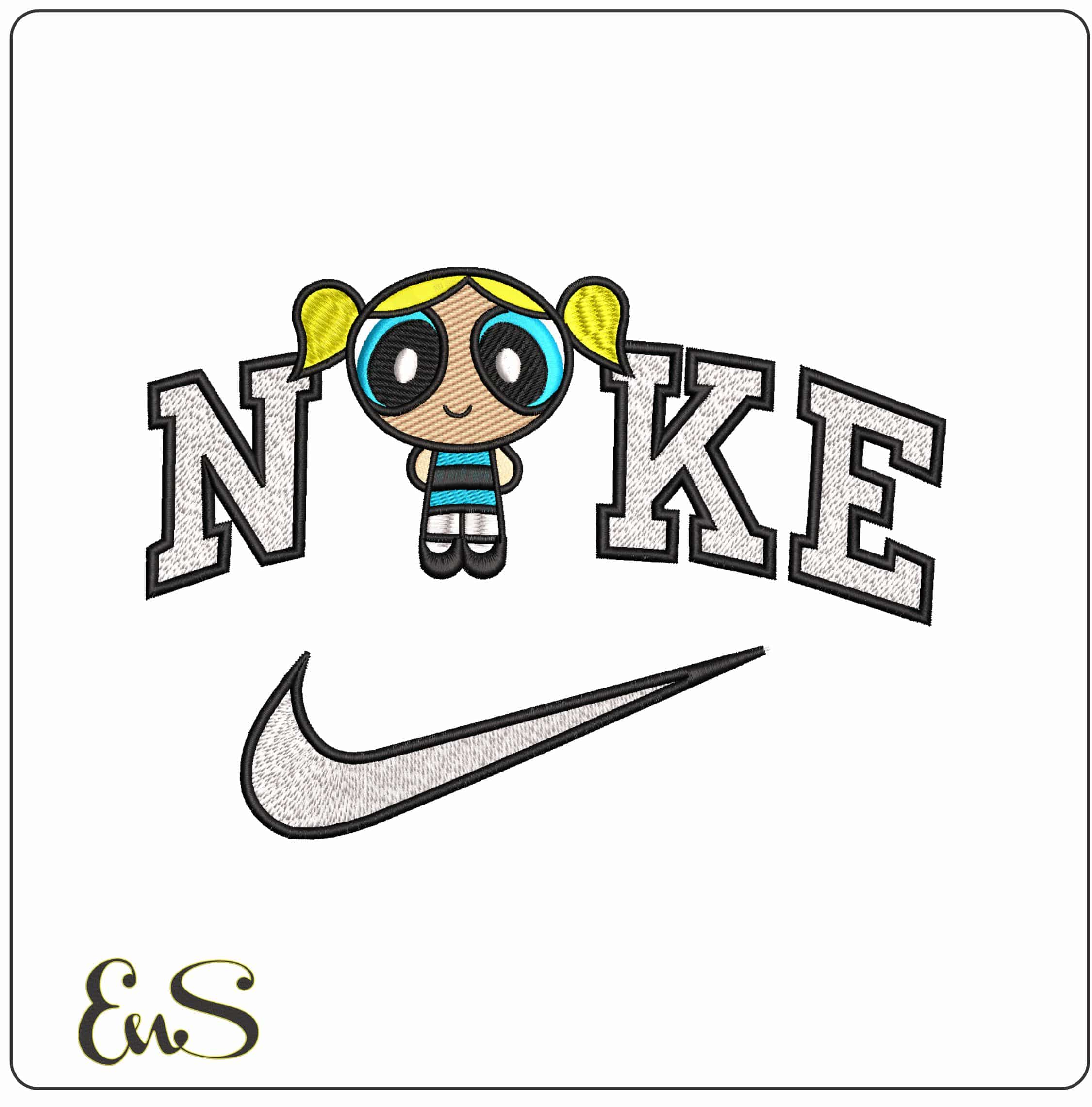 Nike Bubbles PowerPuff Girl  - Elegant embroidery design file - instant download