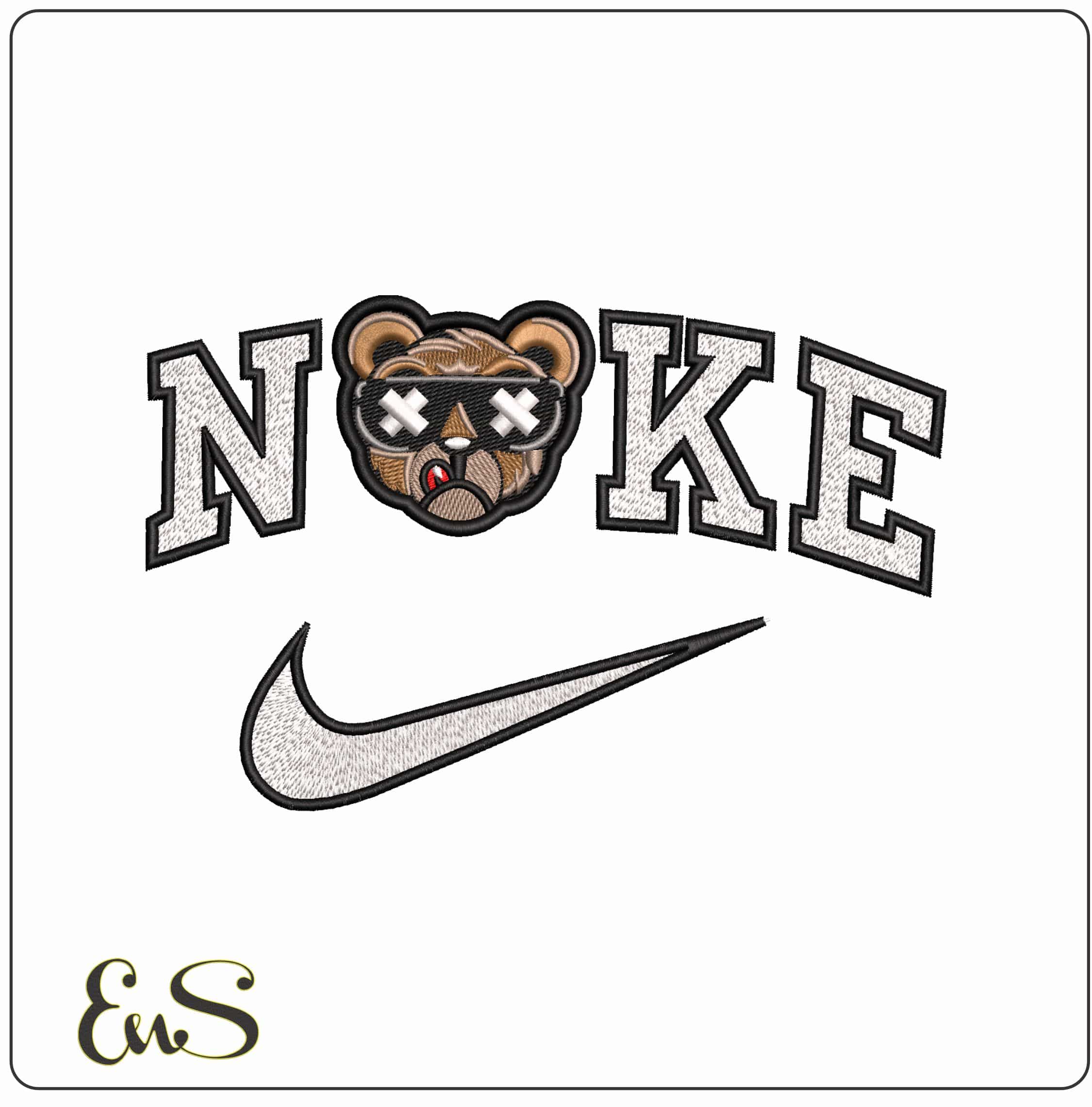 Nike Cool Bear with Glasses X X Eyes  - Elegant embroidery design file - instant download