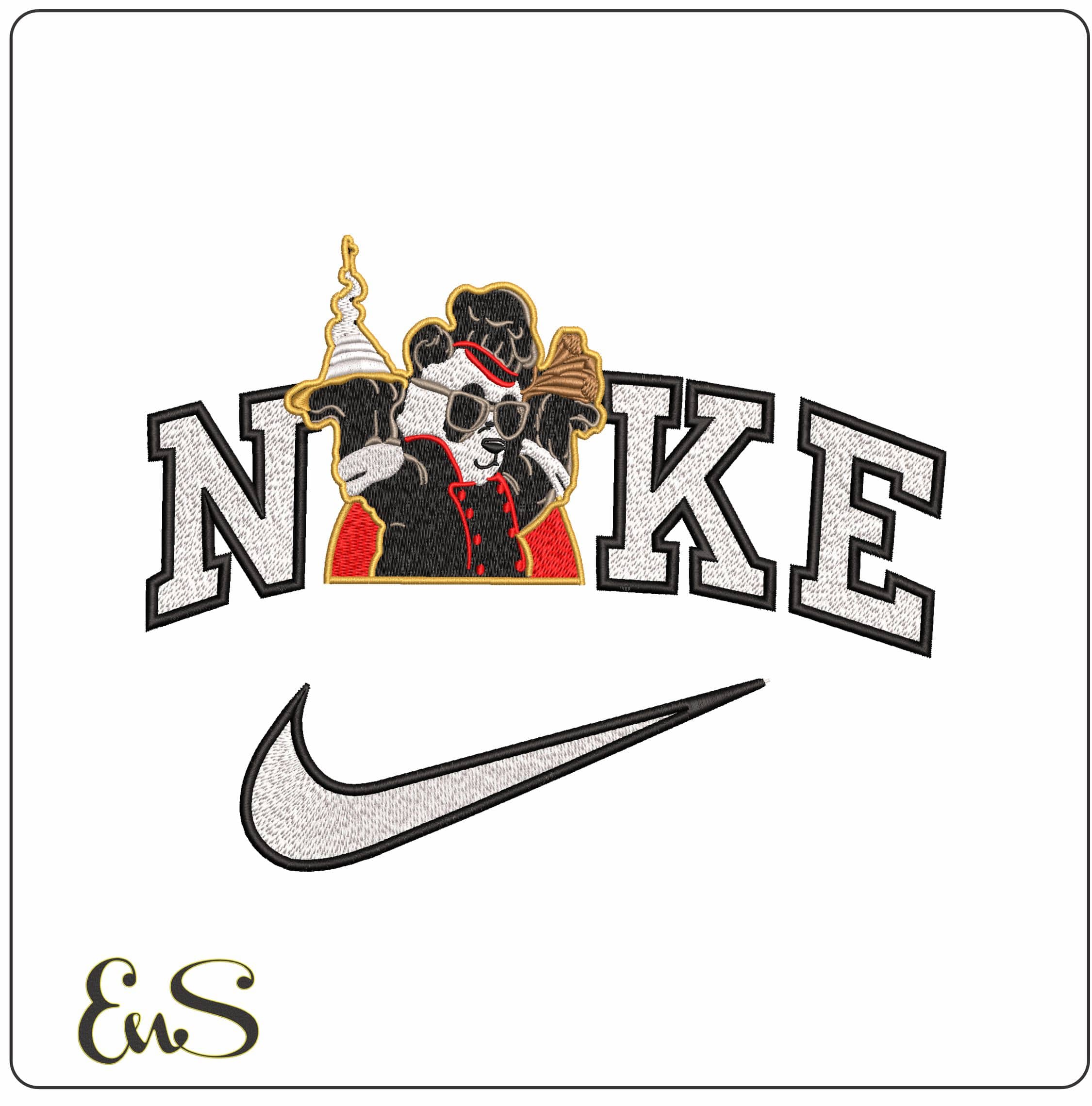 Nike Cool Panda with Food  - Elegant embroidery design file - instant download