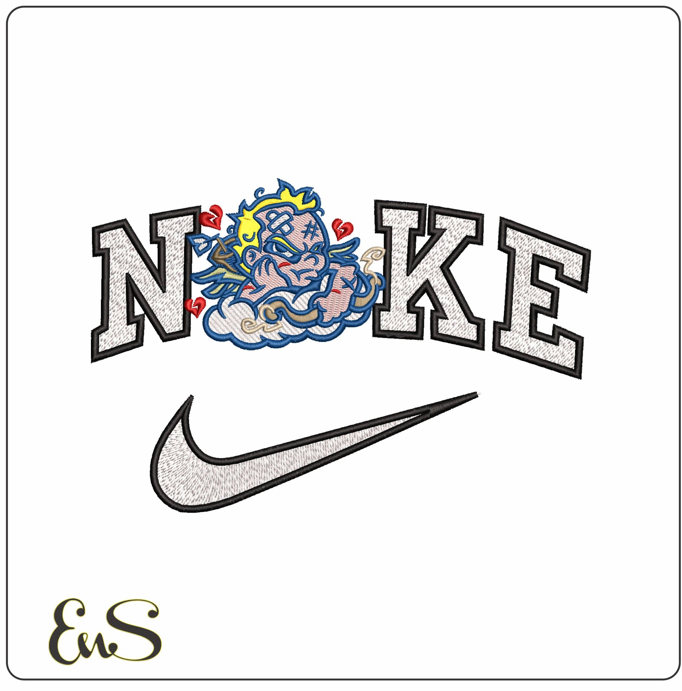 Nike Cupid Broken Heart  - Elegant embroidery design file - instant download