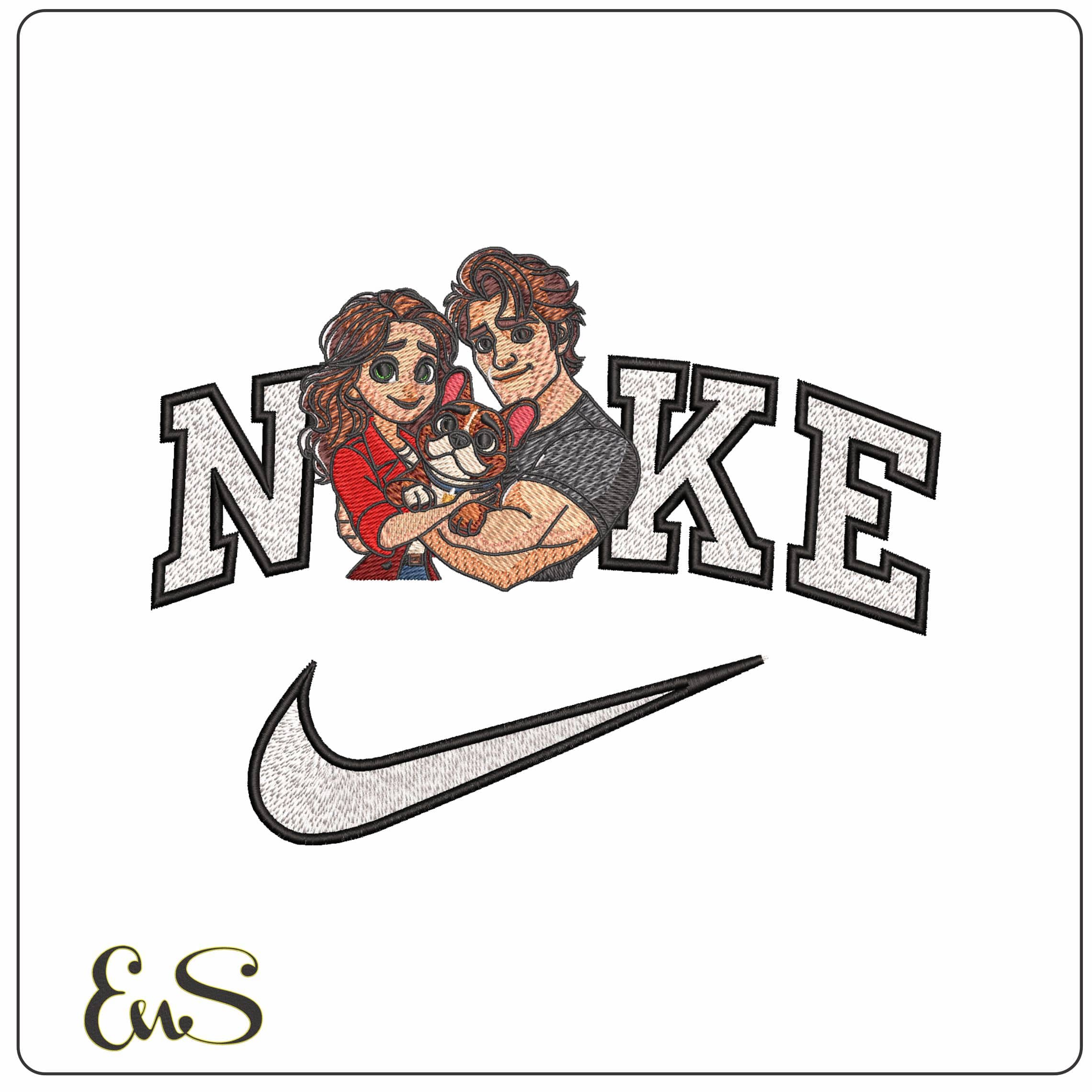 Nike Cute Cartoon Couple Cuddling Dog  - Elegant embroidery design file - instant download