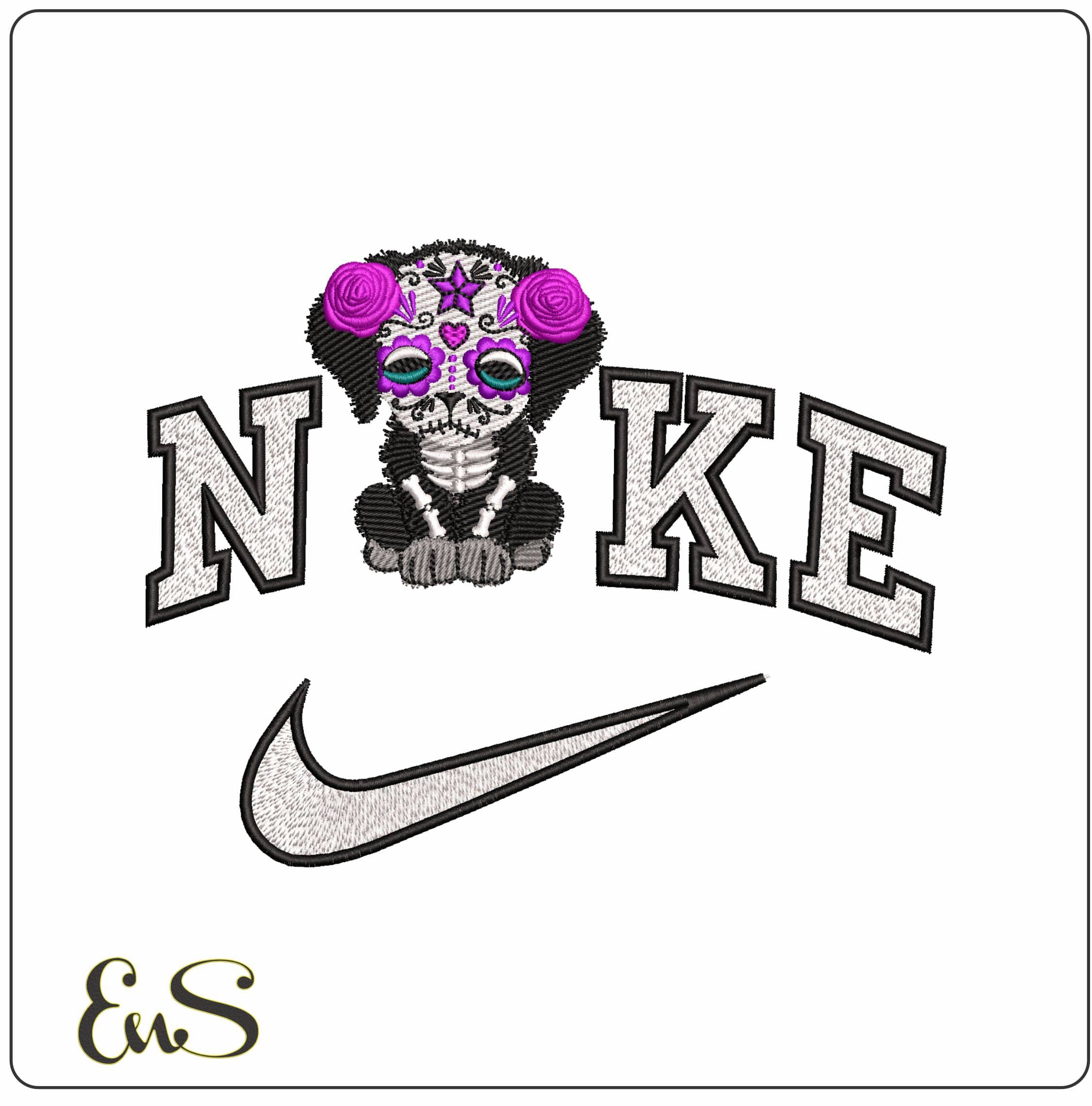 Nike Day of the Dead Dog  - Elegant embroidery design file - instant download