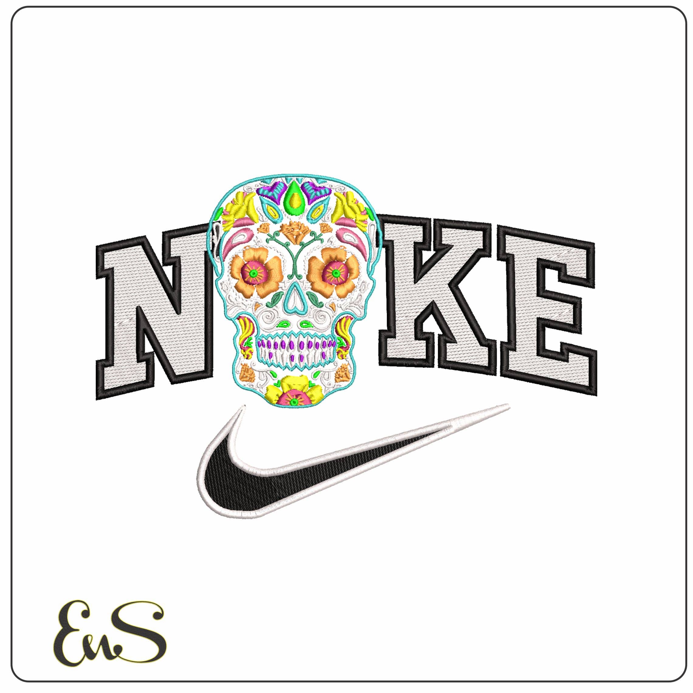 Nike Day of the Dead Sugar Skull no Background  - Elegant embroidery design file - instant download