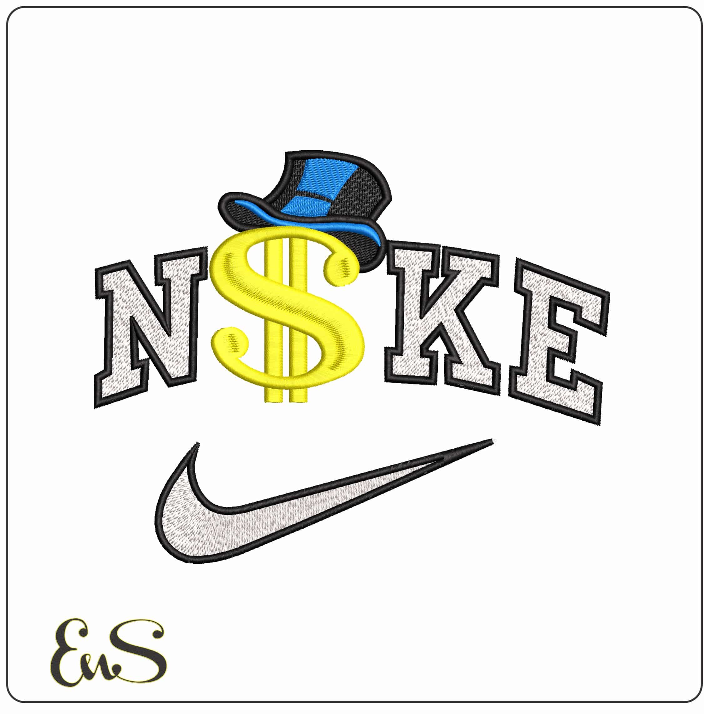 Nike Don Dollar with Top Hat  - Elegant embroidery design file - instant download