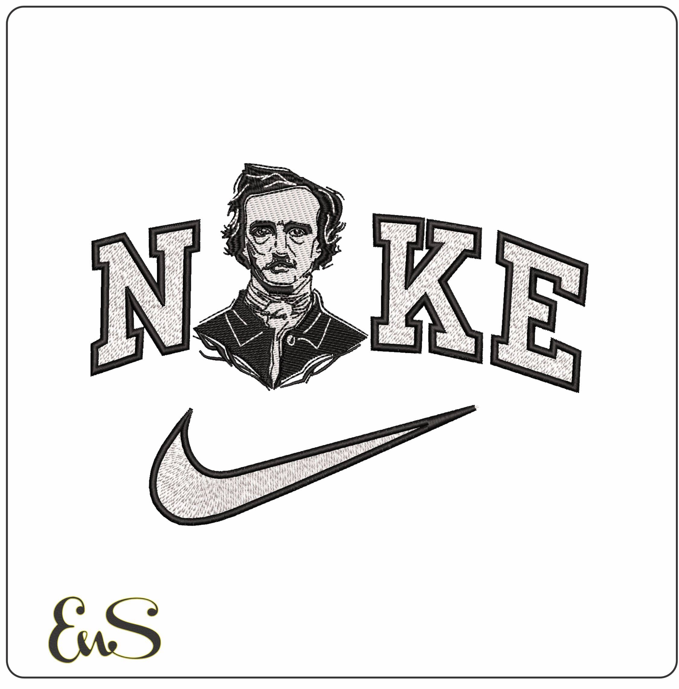 Nike Edgar Alan Poe   - Elegant embroidery design file - instant download