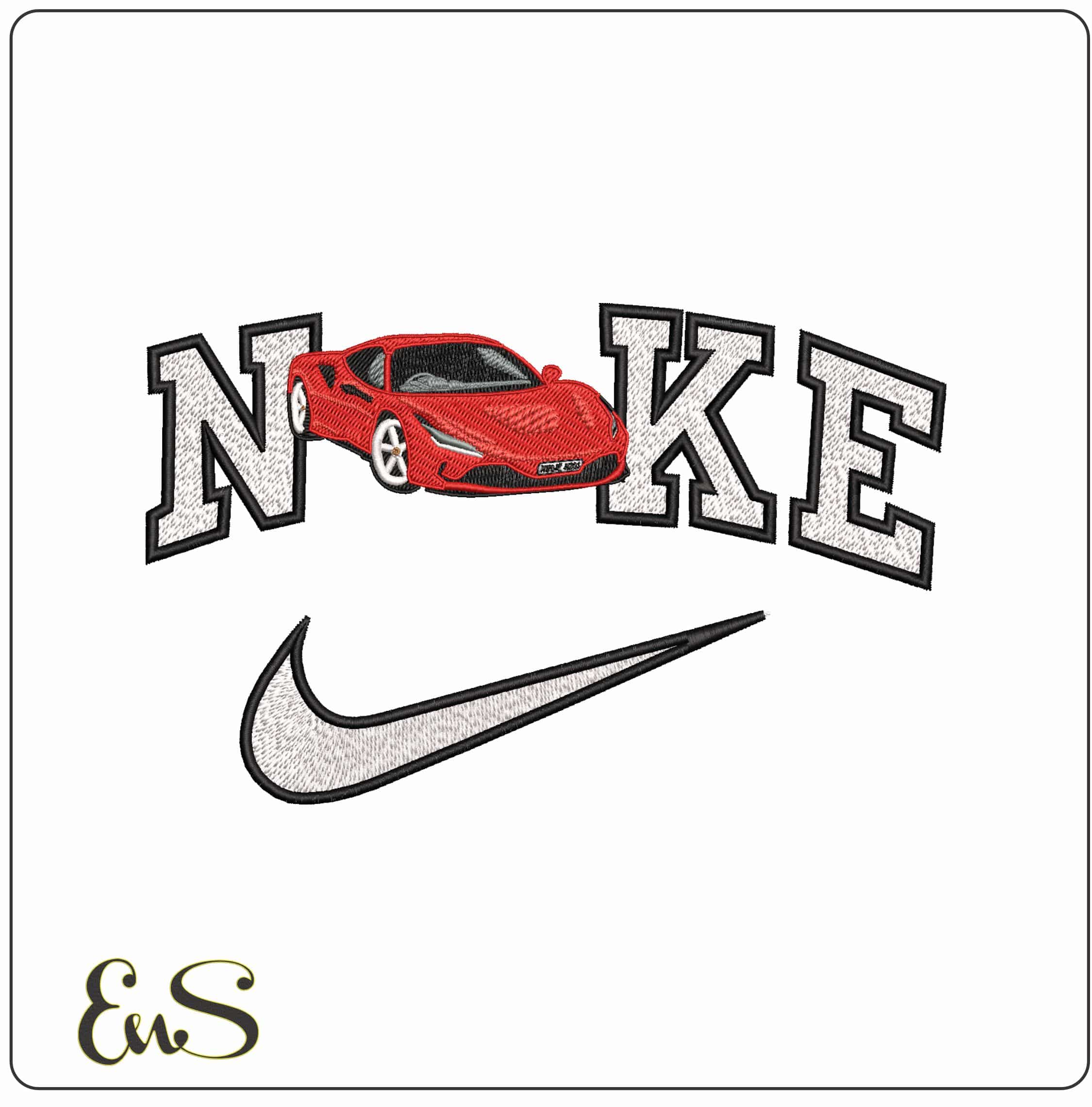 Nike Ferrari F8 Tributo Car - Elegant embroidery design file - instant download