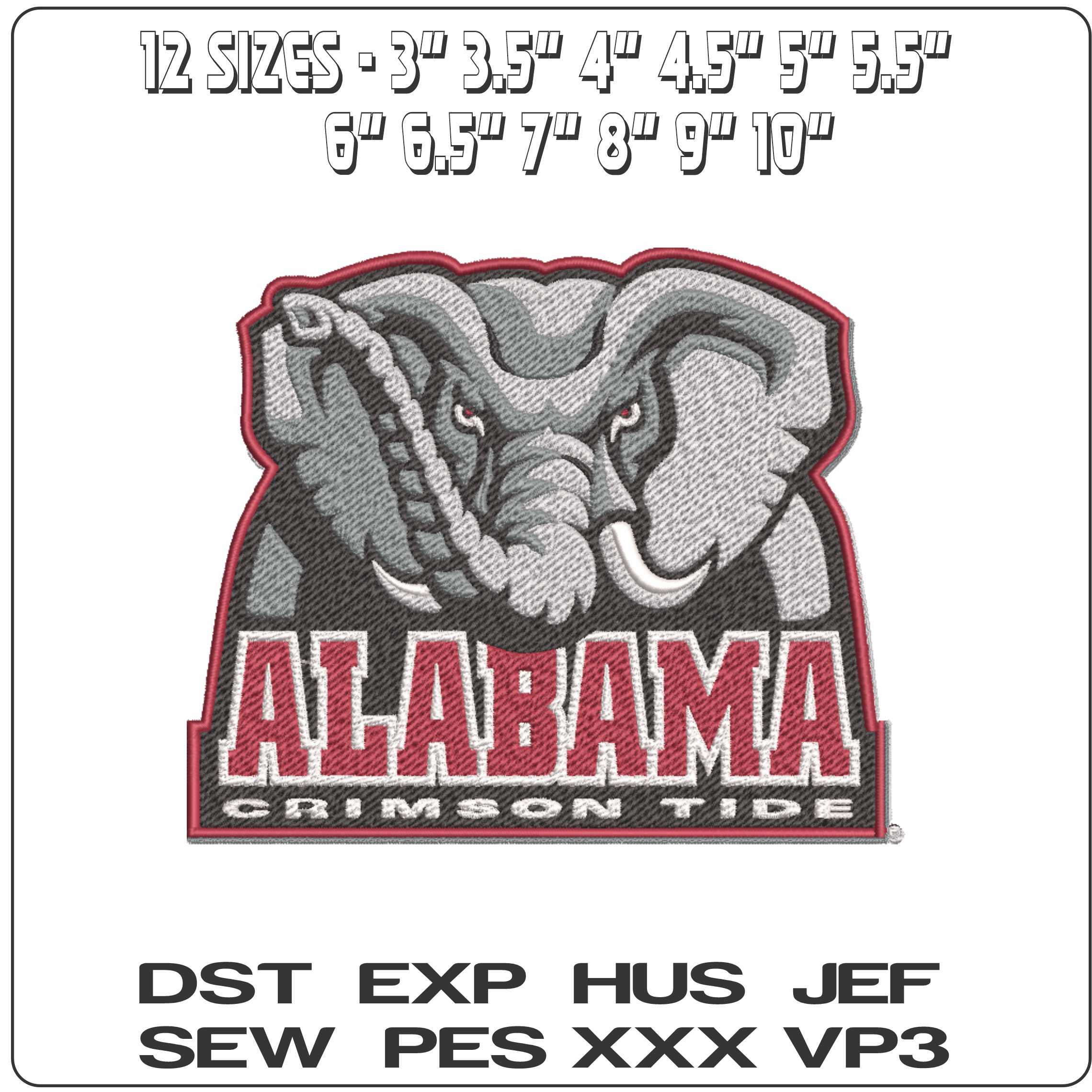 Alabama Athletics embroidery Elephant Crimson Tide design - Crimson Tide Logo embroidery machine pattern AA embroidery file